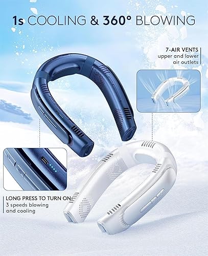 Miniatura 3 de Ventilador de cuello portátil de aire acondicionado de cuello, 10000 mAh, vida ultra larga 26 horas, ventilador de cuello de enfriamiento de flujo