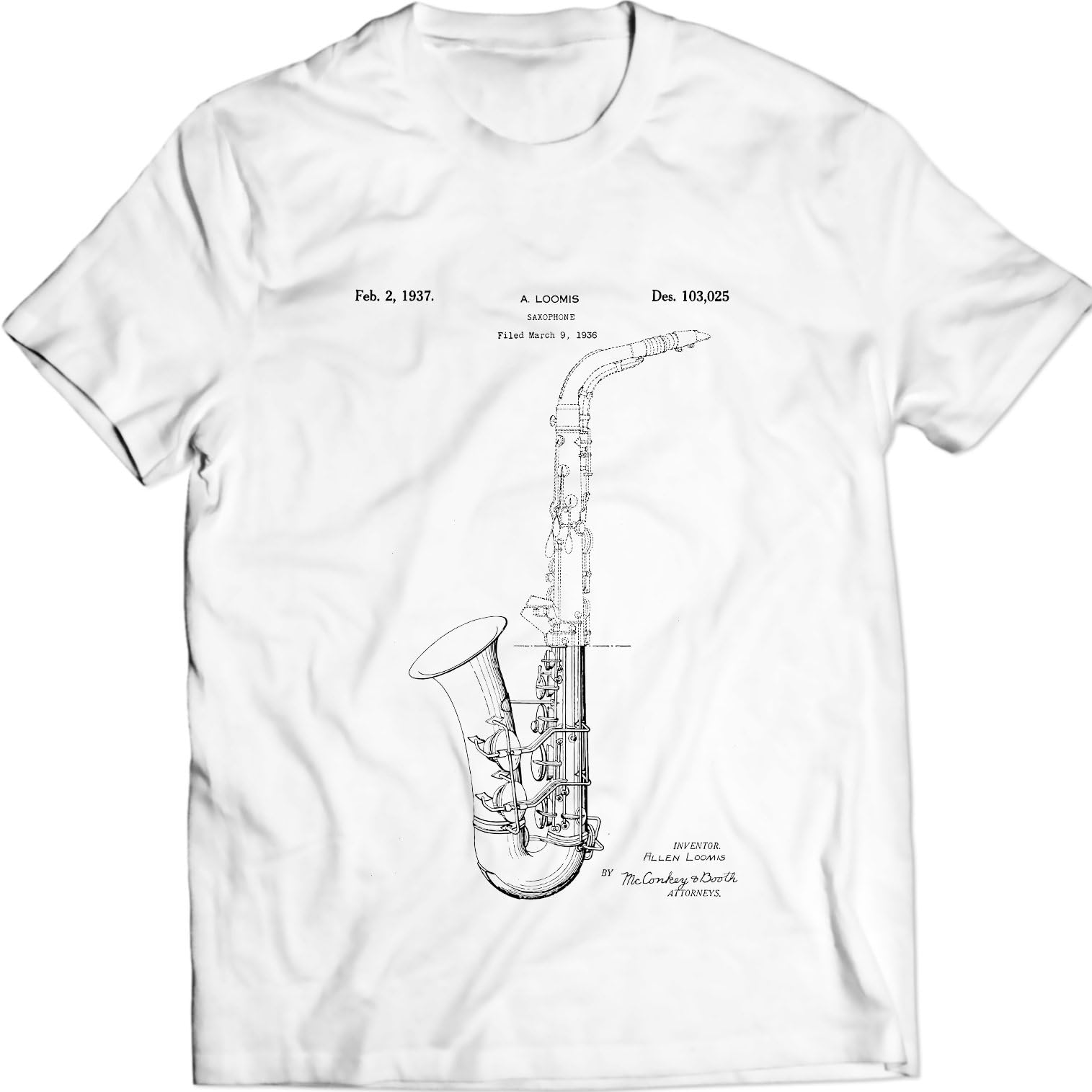 DTG MKWTees Saxophone Alto Sax Mendini Tuner Tenor Patent T-Shirt 100% Cotton
