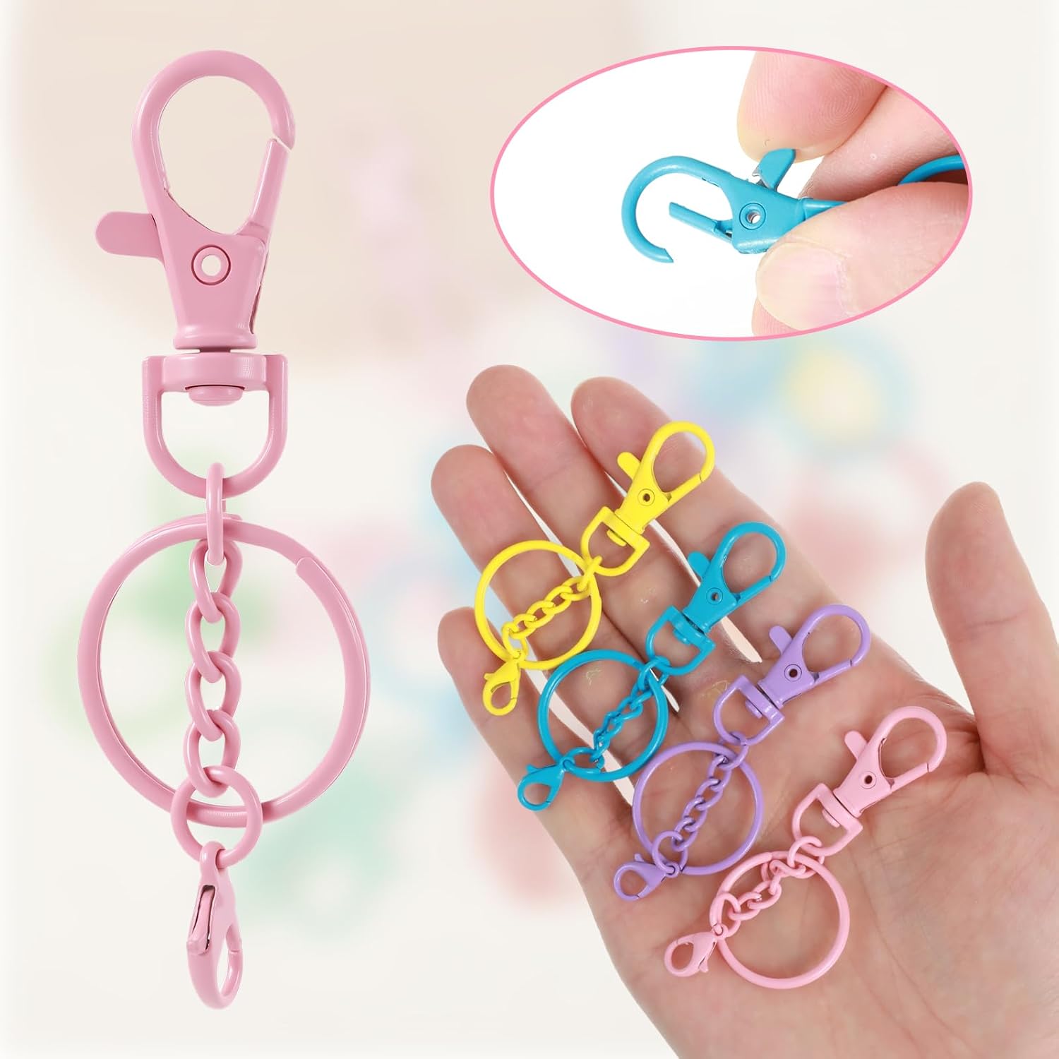 20 Pcs 10 Colorful Lobster Claw Clasps for Keychains Colorful Metal Swivel Snap Hooks with Key Rings Swivel Clasps Snap Hooks Key Chain Clip Hook Flat Split Keychain Ring for DIY Crafts Accessories - Image 3