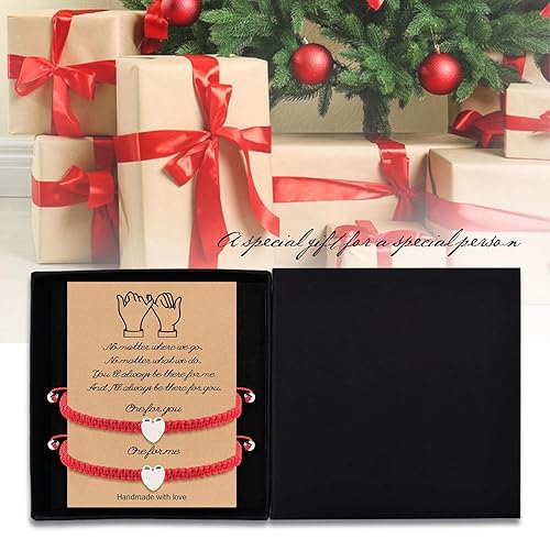 Miniatura 6 de 2 Pcs Red Heart Bracelets, Handmade Woven Thread String Stainless Steel Love Protection Bracelet Adjustable Rope Braided Jewelry for