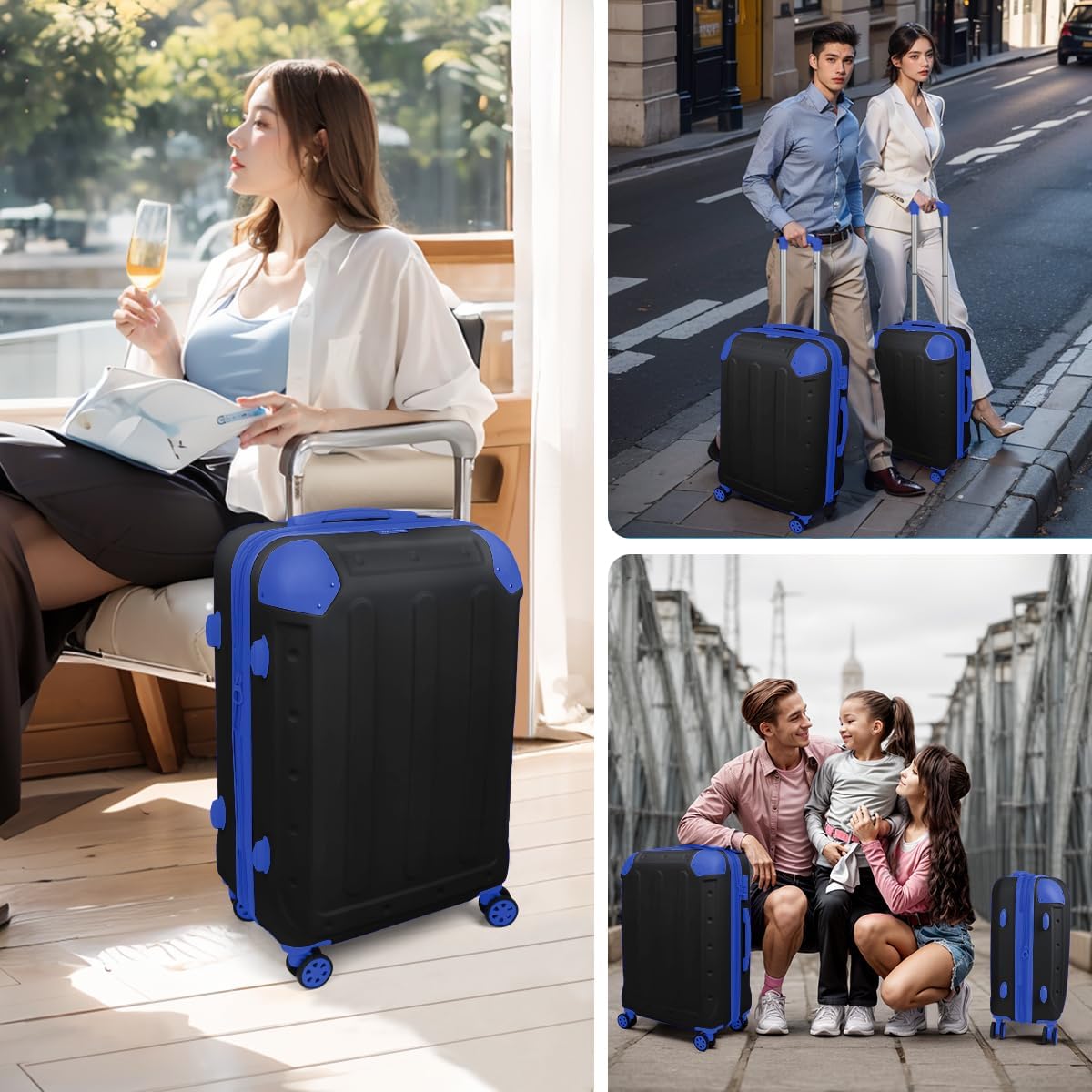 3 Piece Luggage Sets（20/24/28in） Luggage with TSA Lock,large luggage with spinner wheels,Travel Luggage for Men Women#Black Blue