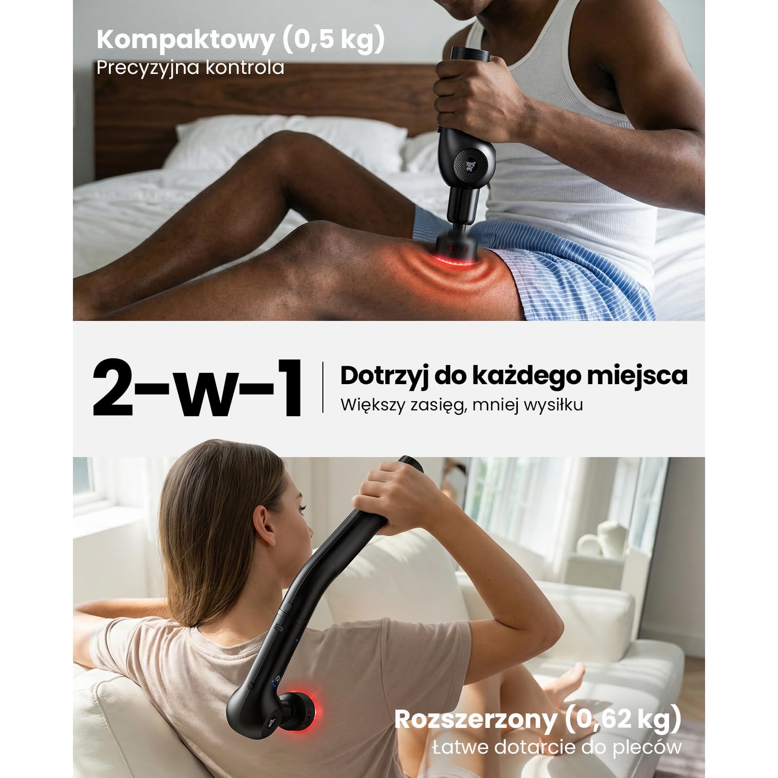 BOB AND BRAD L7 Ultra Pistolet do masażu z funkcją ciepła i światłem podczerwonym – Uchwyt 2-w-1 do samodzielnego masażu pleców i ramion – Cichy i ergonomiczny masażer do domu i biura