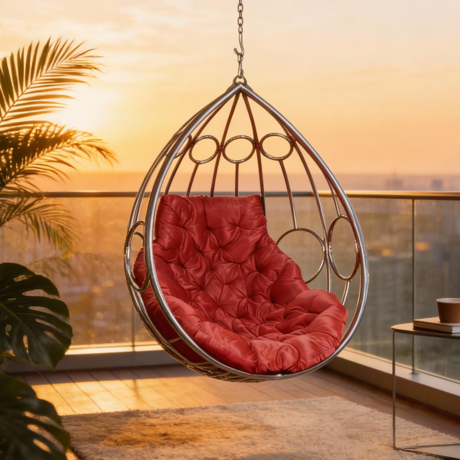 Kaushalendra Stainless Steel Hammock Swing Chair - 1 Seater, 150 kg Capacity with Cushion & Accessory-image-30