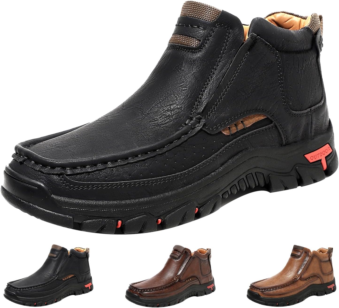 Men's Mid-top Outdoor Chukka Boots,Vintage Comfort Leather Arch Support Non-Slip Slip On Hiking Casual Shoes