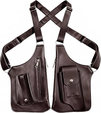 Leather Double Shoulder Armpit Bag for Men Underarm Shoulder Sentinel Adjustable Strap Holster Wallet Phone Bag