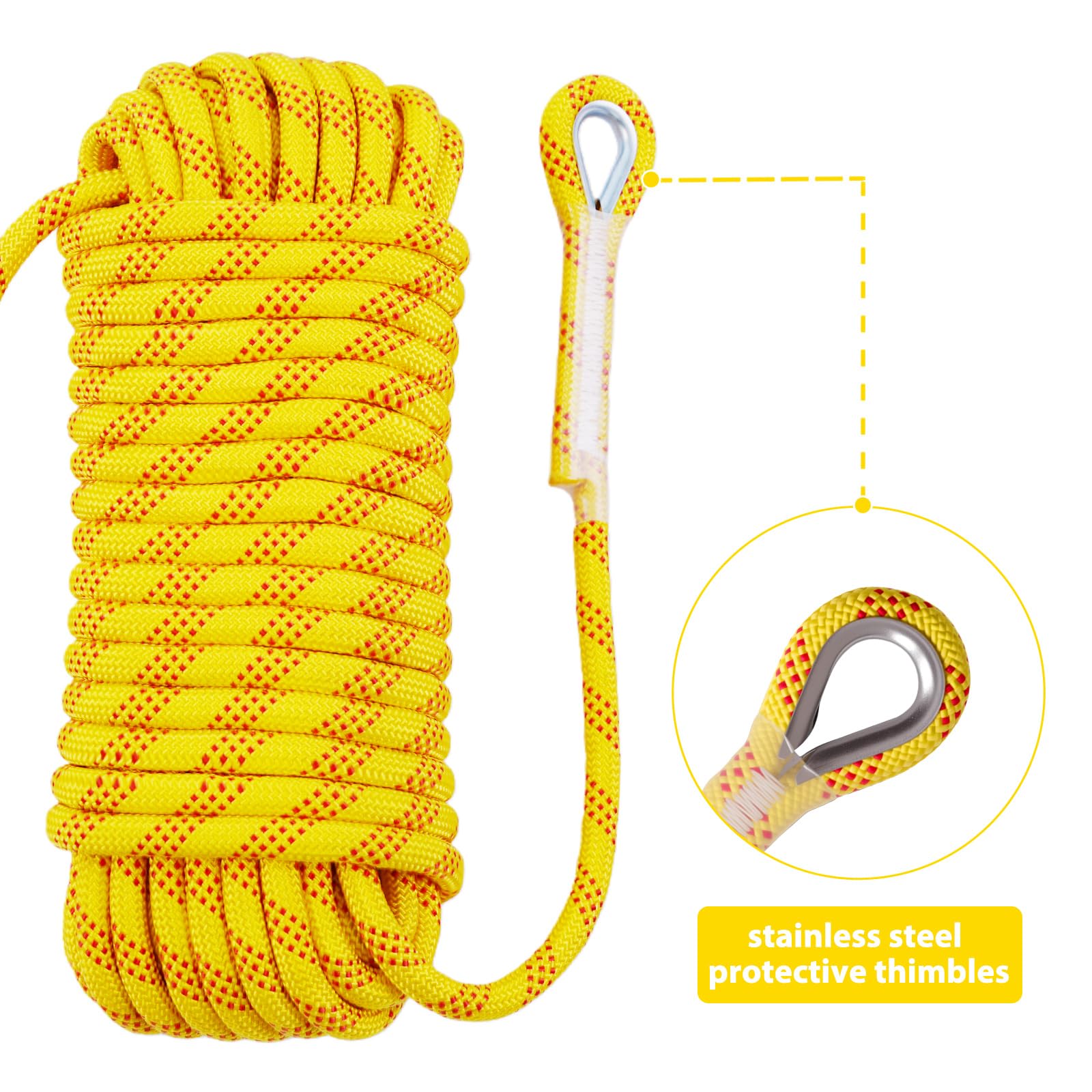 Cuerda de escalada estática de 12 mm para adultos, 10 m (32 t) 20 m (65 pies) 30 m (95 pies) cuerda de escalada de árboles al aire libre para senderismo, arborista, columpio, cuerda de rescate