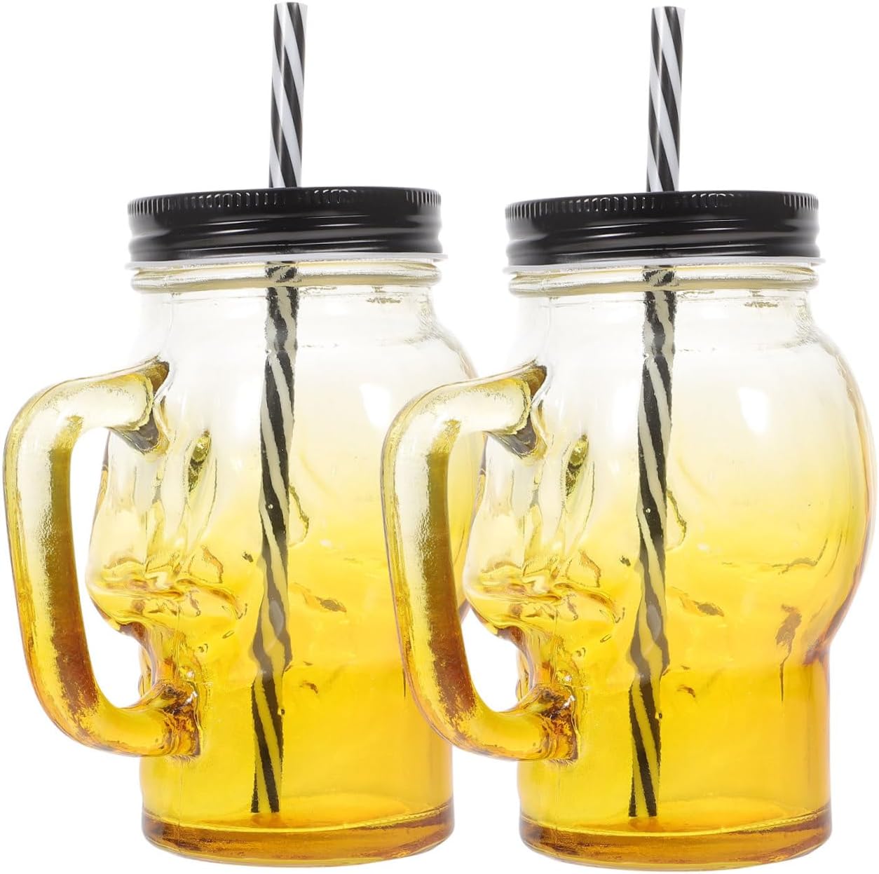 Garneck 2pcs Halloween Skull Gradient Color Glass Beer Mugs with Handle, 500ml Party Beverage Cups for Halloween Decoration and Bar Use, Random Color