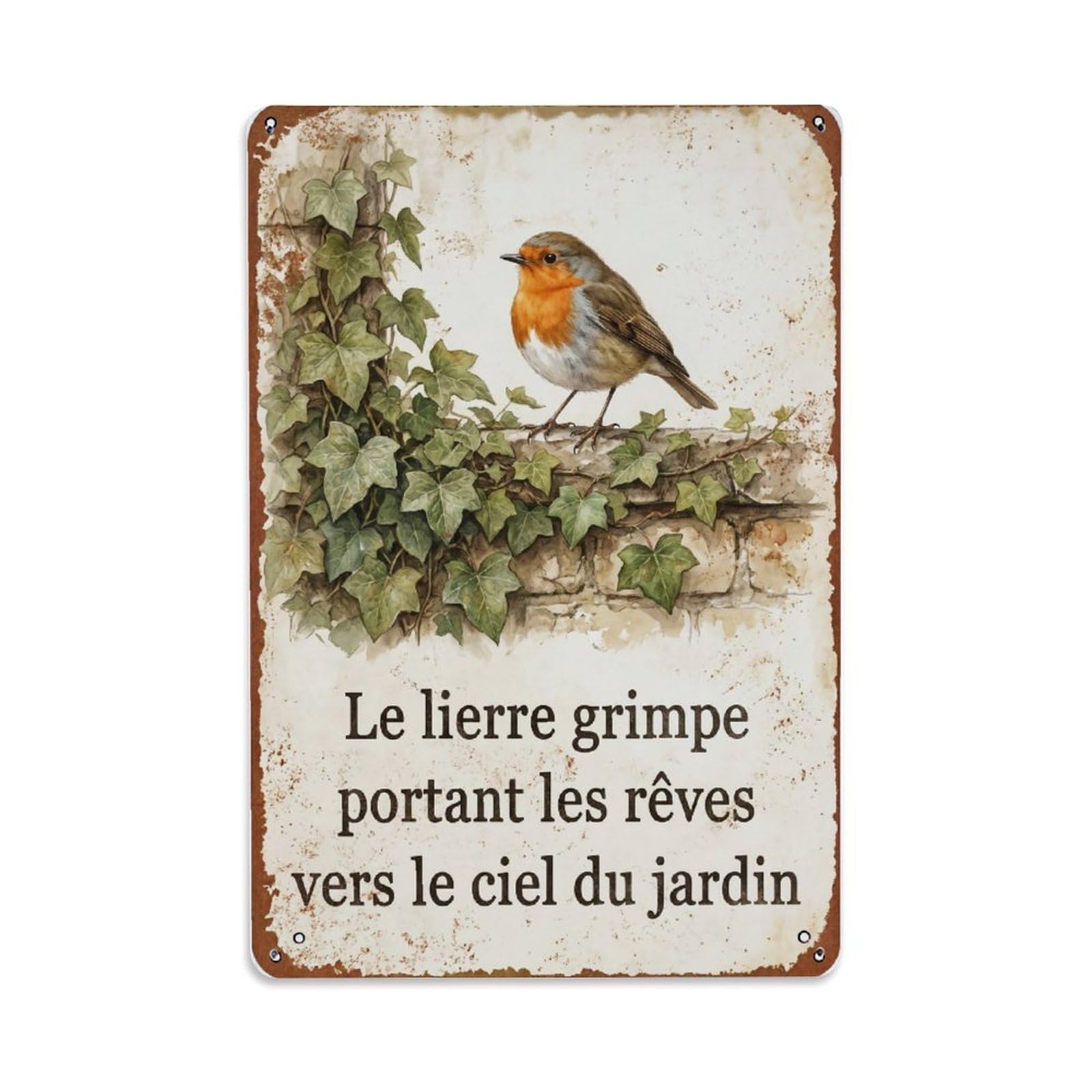 Fqnyr Style Robin Bird Garden Quote Ivy Wall Metal Tin Sign Plaque Wall Decor For Cafe, Club Bar, Office, Home Garden Metal Poster 8X12inch