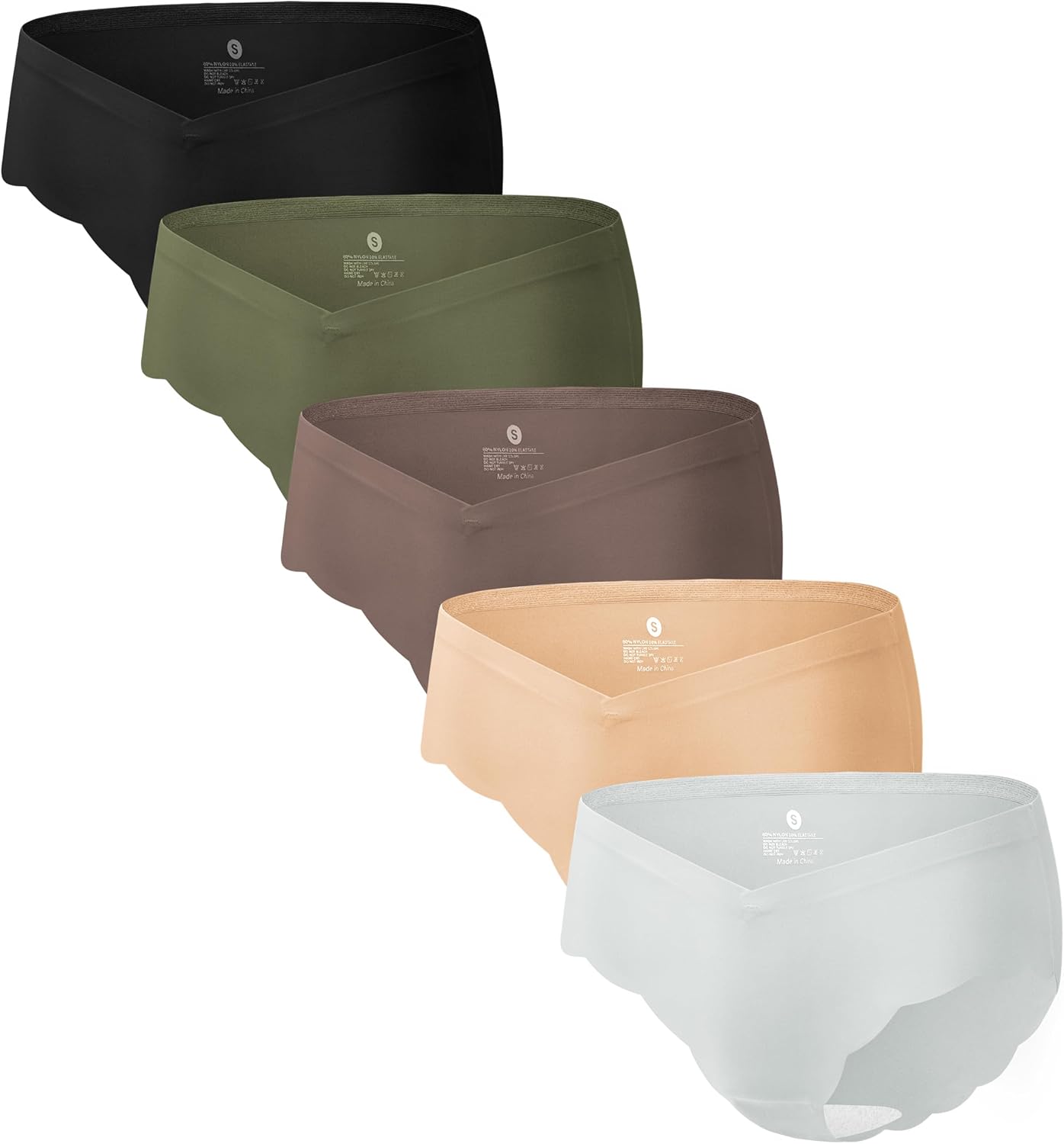 Angelhood 5 Pack Maternity Underwear Seamless, Pregnancy Postpartum Panties Wave Edge No Show Bikini Under Bump