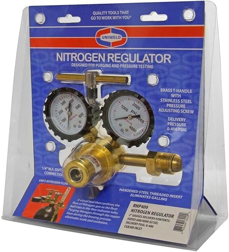 Miniatura 7 de Uniweld RHP400 Regulador de nitrógeno con 0-400 PSI de presión, CGA580 conexión de entrada y conexión de salida de llama macho de 14 de pulgada