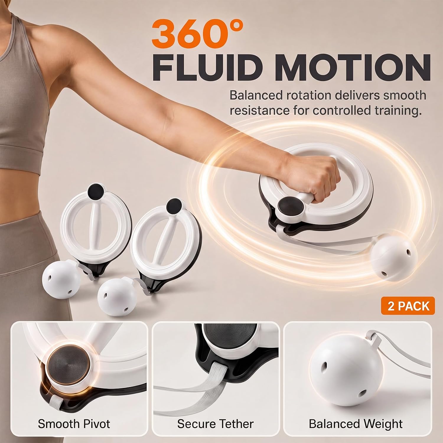 2 Pack Arm Exerciser Hoop 360° Rotating Forearm Trainer, Portable Flabby Arm Shoulder Workout Equipment for Home Office Men Women Upper Body Fitness
