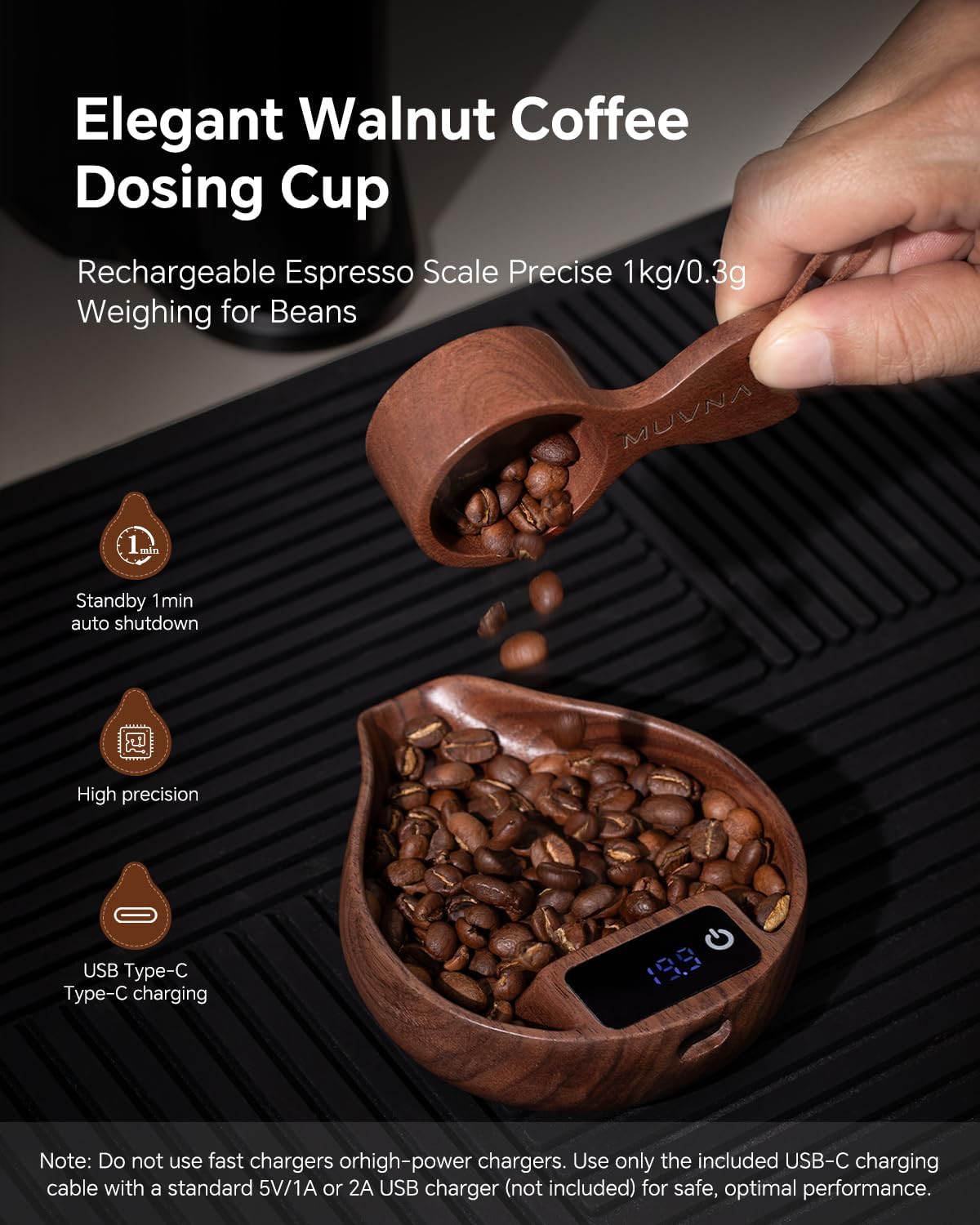 Walnut Coffee Scoop and Walnut Coffee Bean Scale Precision 0.1g with Espresso Glass for Coffee Lover Gifts