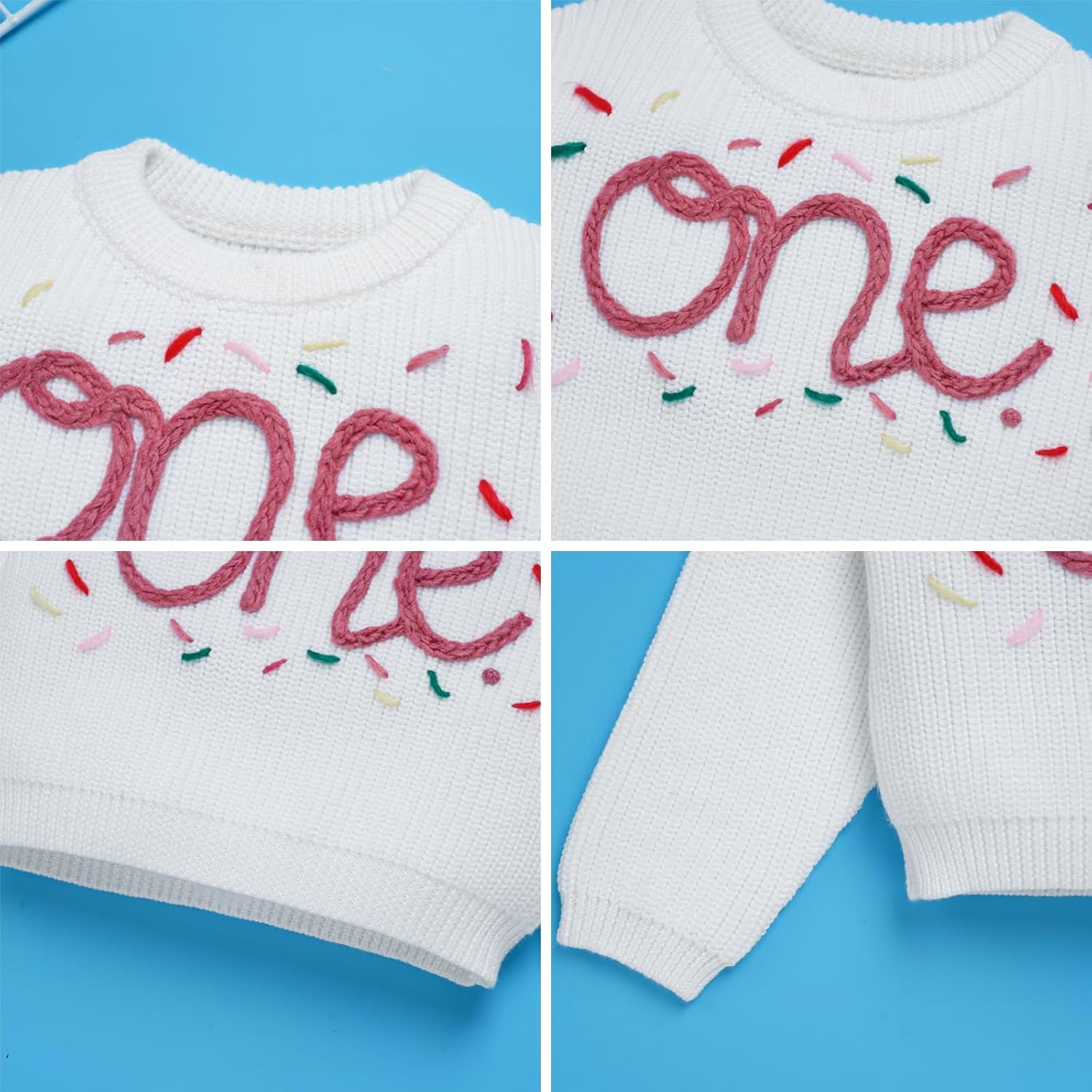 OBEEII Baby Girl Boy Knit Sweater Crewneck Long Sleeve Pullover Top First Birthday Cake Smash Fall Winter Clothes