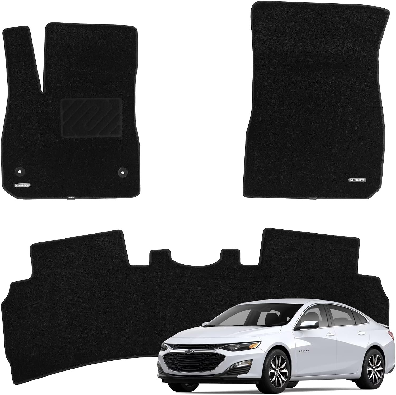 WENNEBIRD Superior Carpet Floor Mats for 2016-2025 Chevrolet Malibu, 0.5-Inch Ultra-Thick, Noise-Reducing, All-Weather Waterproof Anti-Slip – 3-Pc Set
