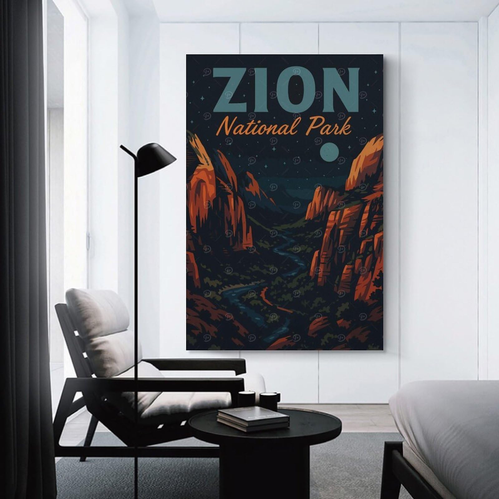 Junmoney Unframe-Style-11 Canvas Wall Art Zion National Park Landscape Illustration, 08X12inch(20X30cm), For Bedroom, Lounge Or Dressing Area, Canvas Wall Decor For Personal Spaces