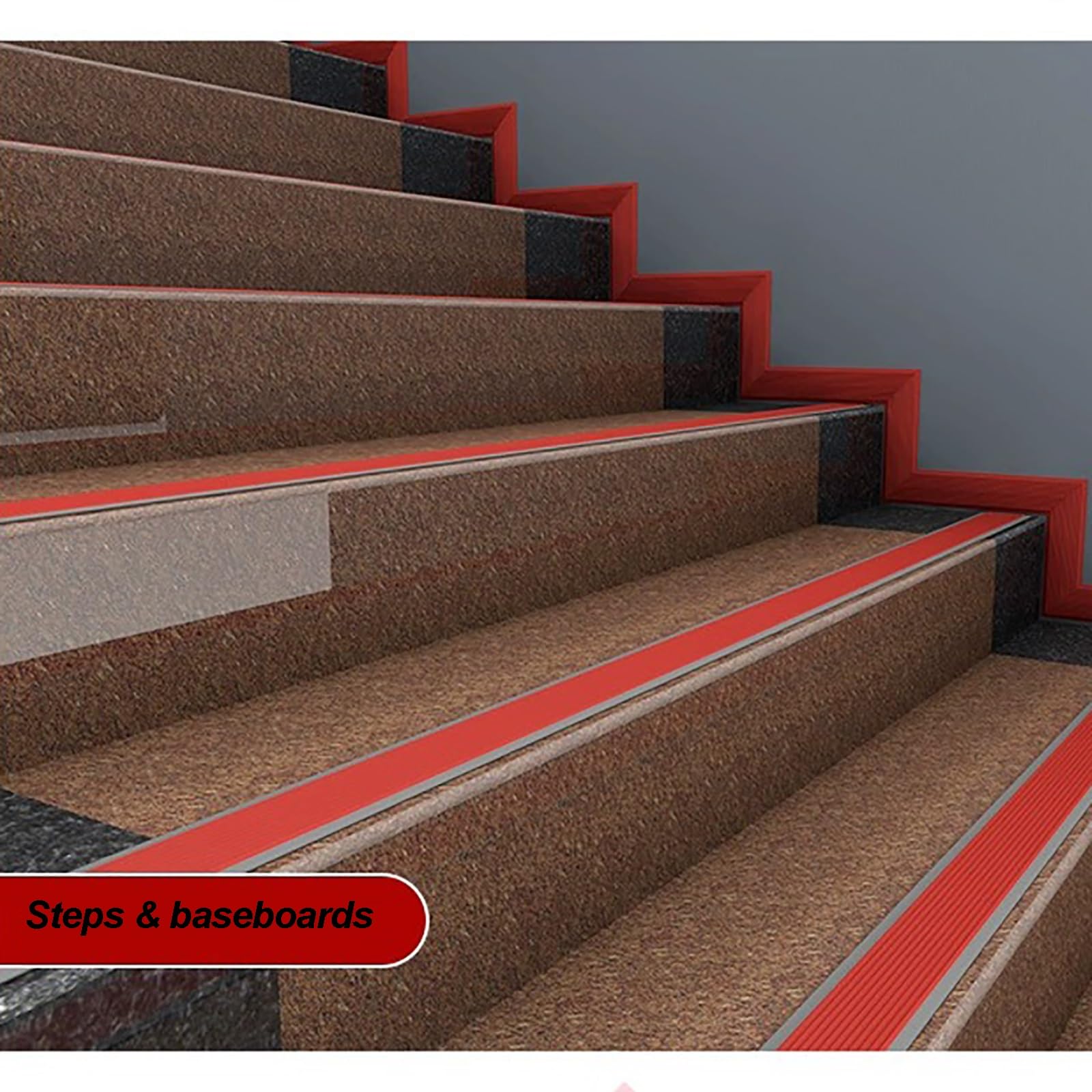 Nez De Marche Caoutchouc Nez De Marche Profilé D'escalier Autoadhésif D'escalier-protection Flexible, Facile À Installer D'escalier-protection Applicable Aux Hôtels Et Hôpitaux ( Color : Black , Size