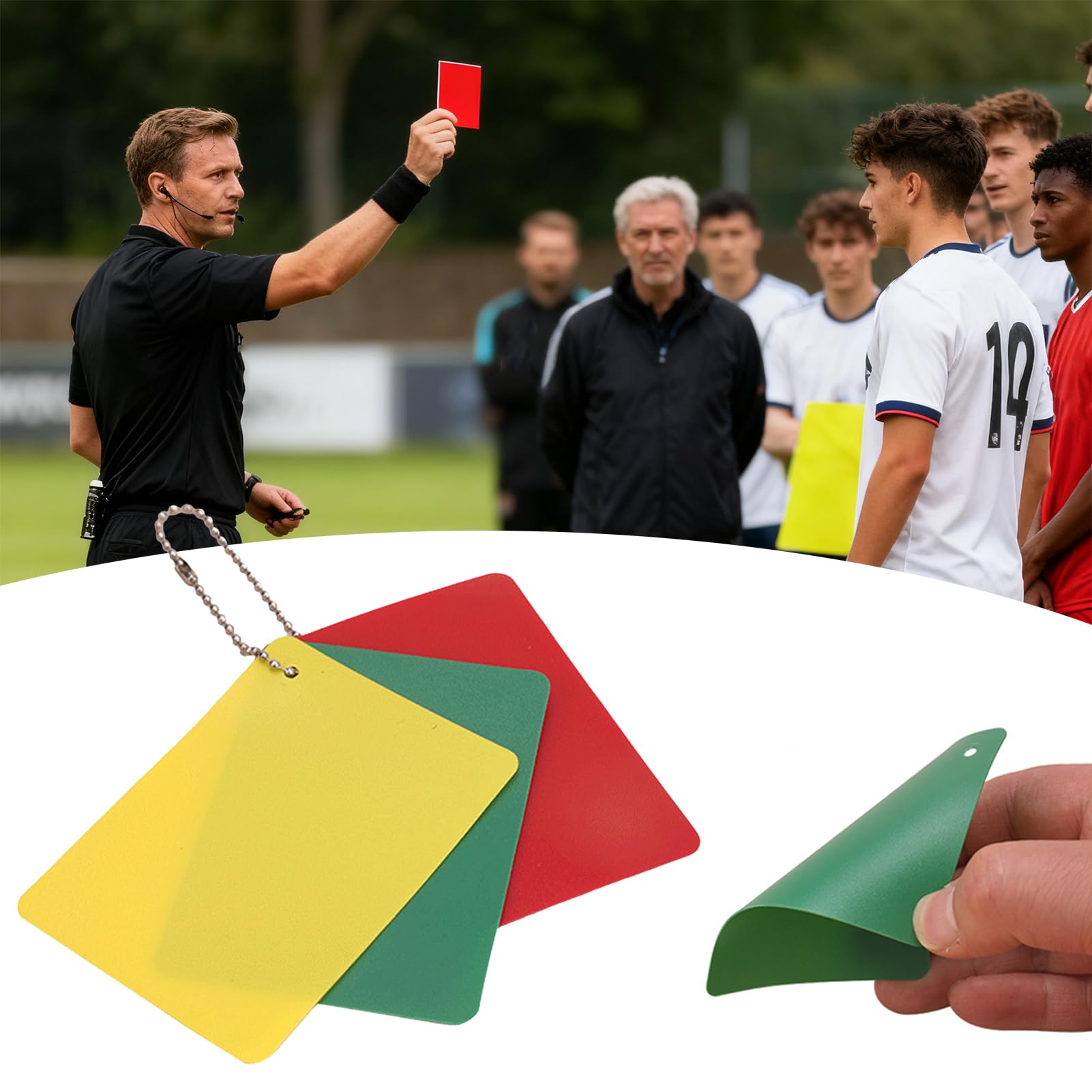 Tarjetas de Advertencia para Árbitro | Accesorios de Arbitraje de Competición | Tarjetas de Fútbol en Colores Rojo, Amarillo y Verde | para Competición, Entrenamiento, Entretenimiento, Campo y Área de