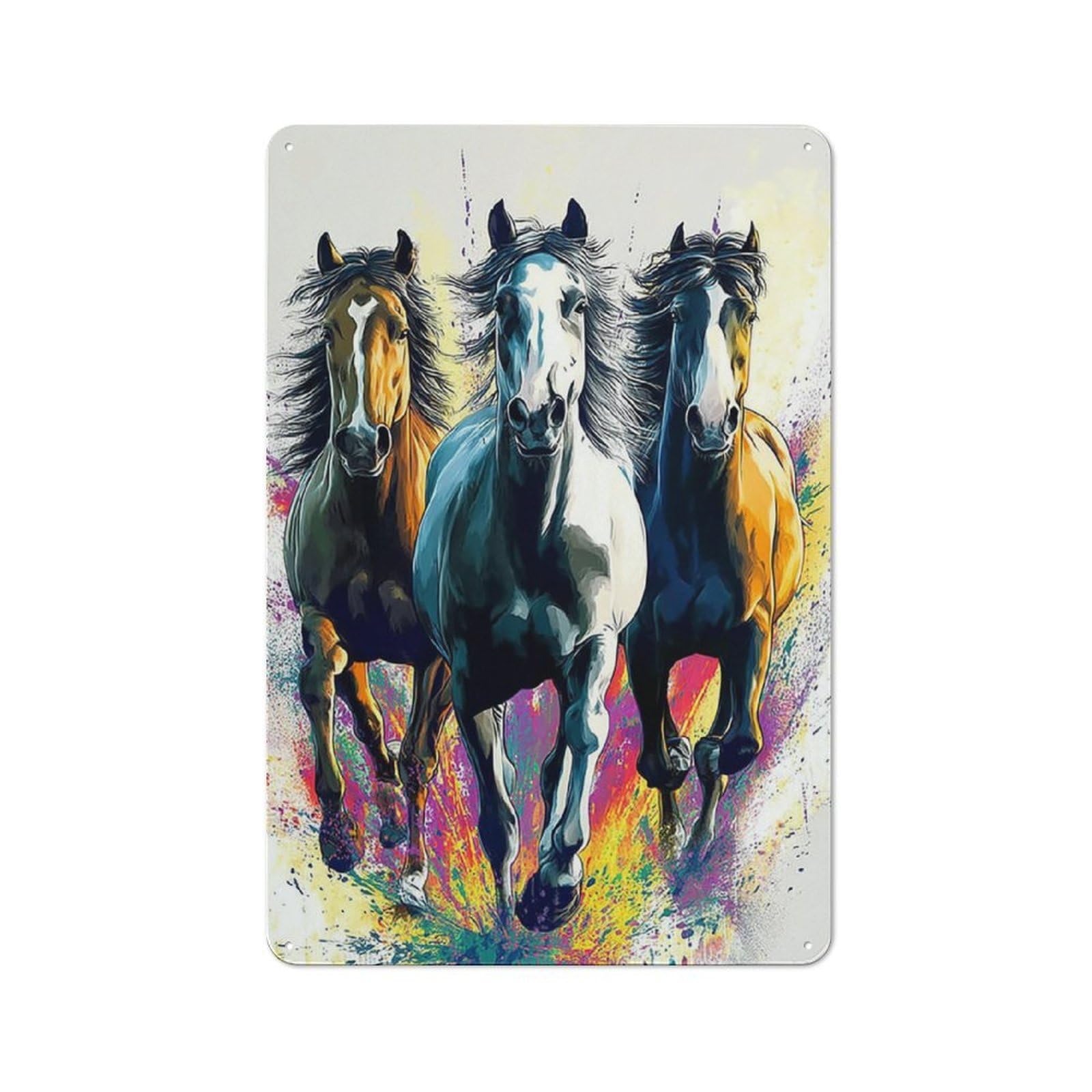 Junmoney Colorful Horse Trio Art Print Understated Decorative Metal Sign 30X20cm Featuring Study Room Decor For Workspace, Cafe, Shop Or Desk Area
