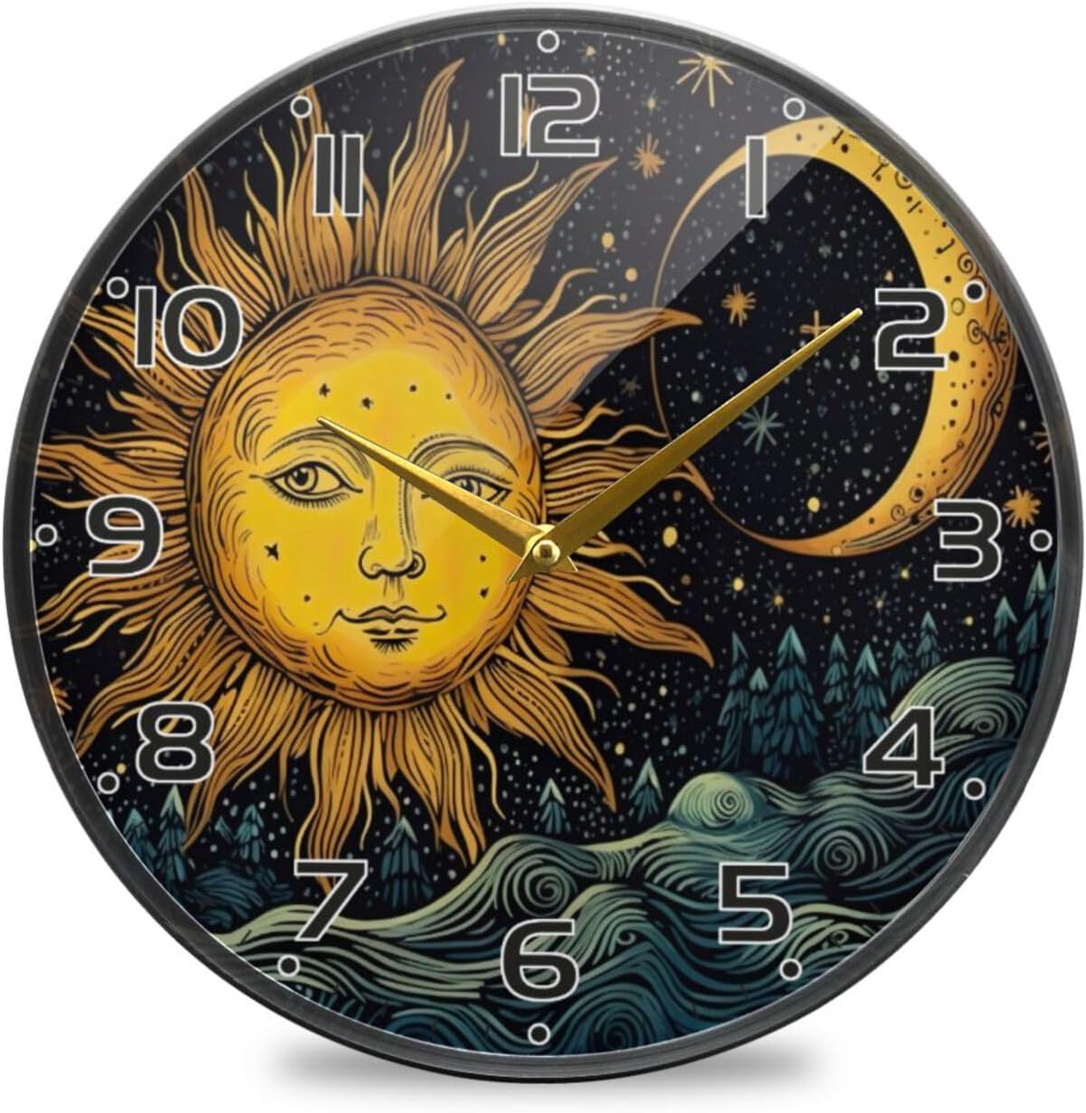 Amazon.com: Kigai Sun and Moon Wall Clock Round Silent Non Ticking ...