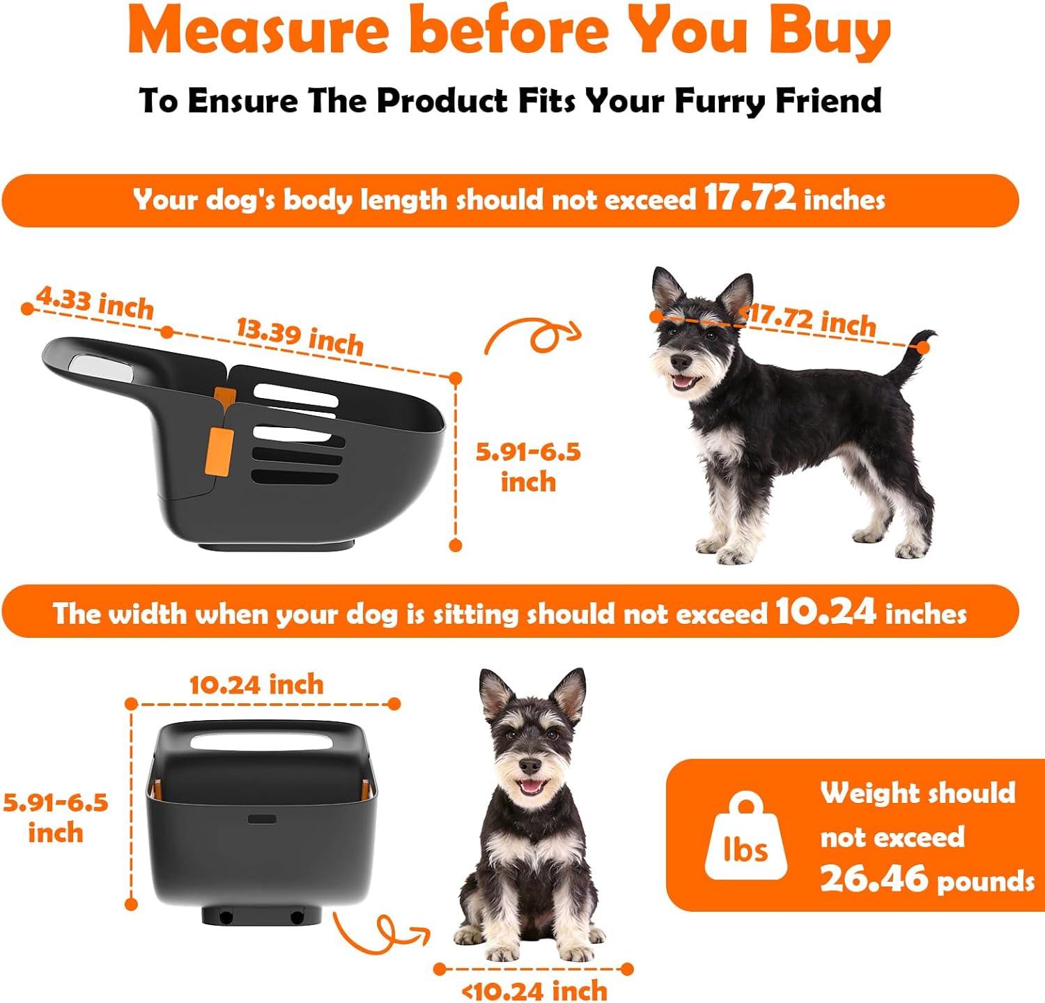 Dog Bike Basket for 26 lbs, Pet Bike Carrier with Integrated Sturdy Seat, Waterproof Scratch-Resistant Nylon Cushion, Adjustable Straps & Rustproof Metal Frame for Small/Medium Dogs, Black