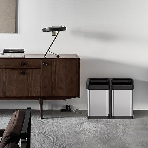 Miniatura 7 de Fashionwu Basurero de cocina de 40 litros10.6 galones, papelera de reciclaje de clasificación de doble compartimento, parte superior abierta, cubo