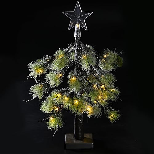 Snowy - Mini árbol de Navidad artificial de 18 pulgadas con luces, funciona con pilas, árbol de mesa de Navidad para dormitorio, decoración de