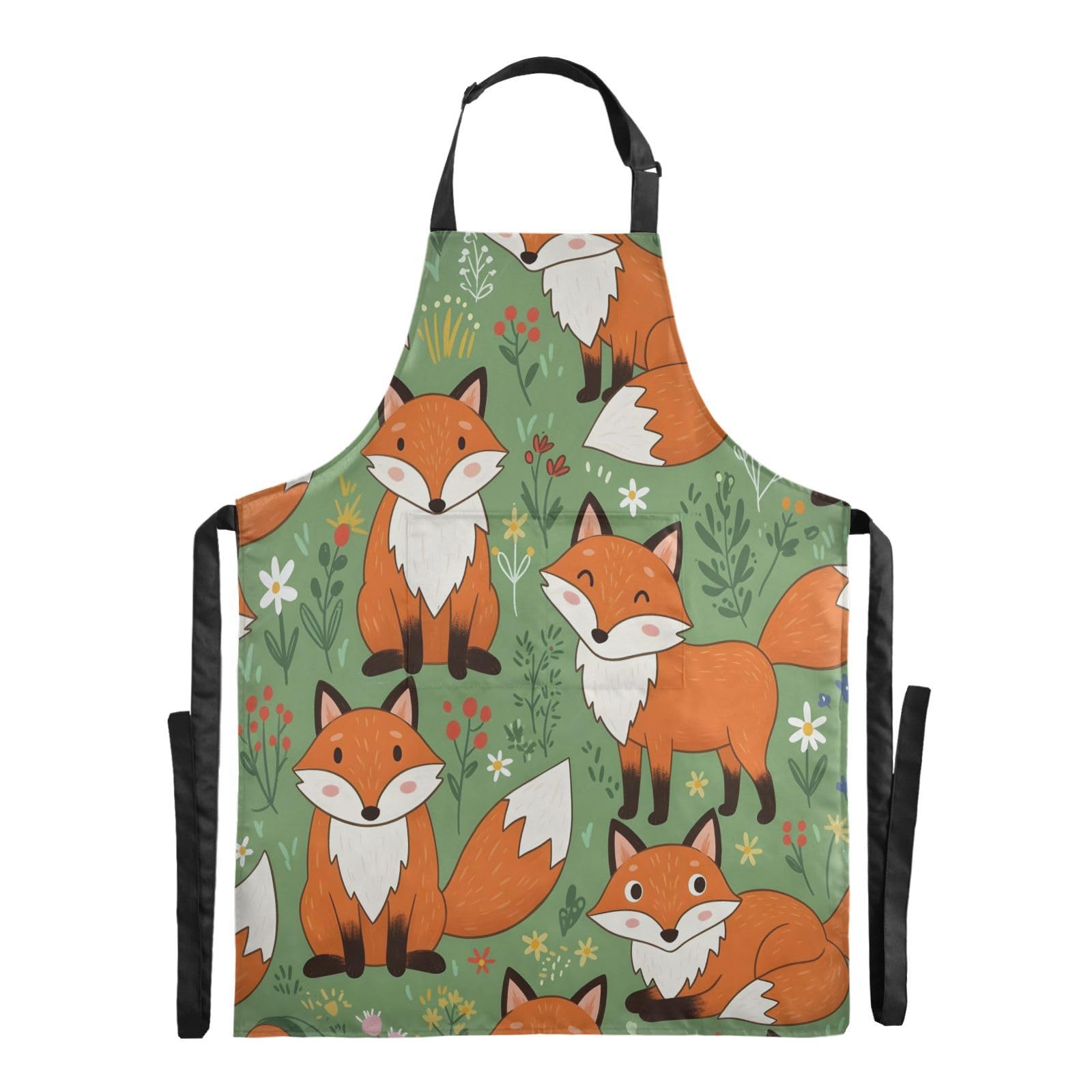 Nesatuwa Cute Cartoon Foxes Waterproof Apron with 2 Pockets BBQ Kitchen Work Aprons with an Adjustable Neck for Women Men Chef Cooking Baking Painting