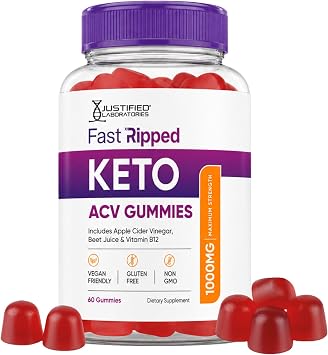 Justified Laboratories Fast Ripped Keto ACV Gummies 1000 mg - 60 Count - Formulated with Apple Cider Vinegar, Folate & Vitamin B12 - Non-GMO, Vegan, Gluten Free - 30 Servings