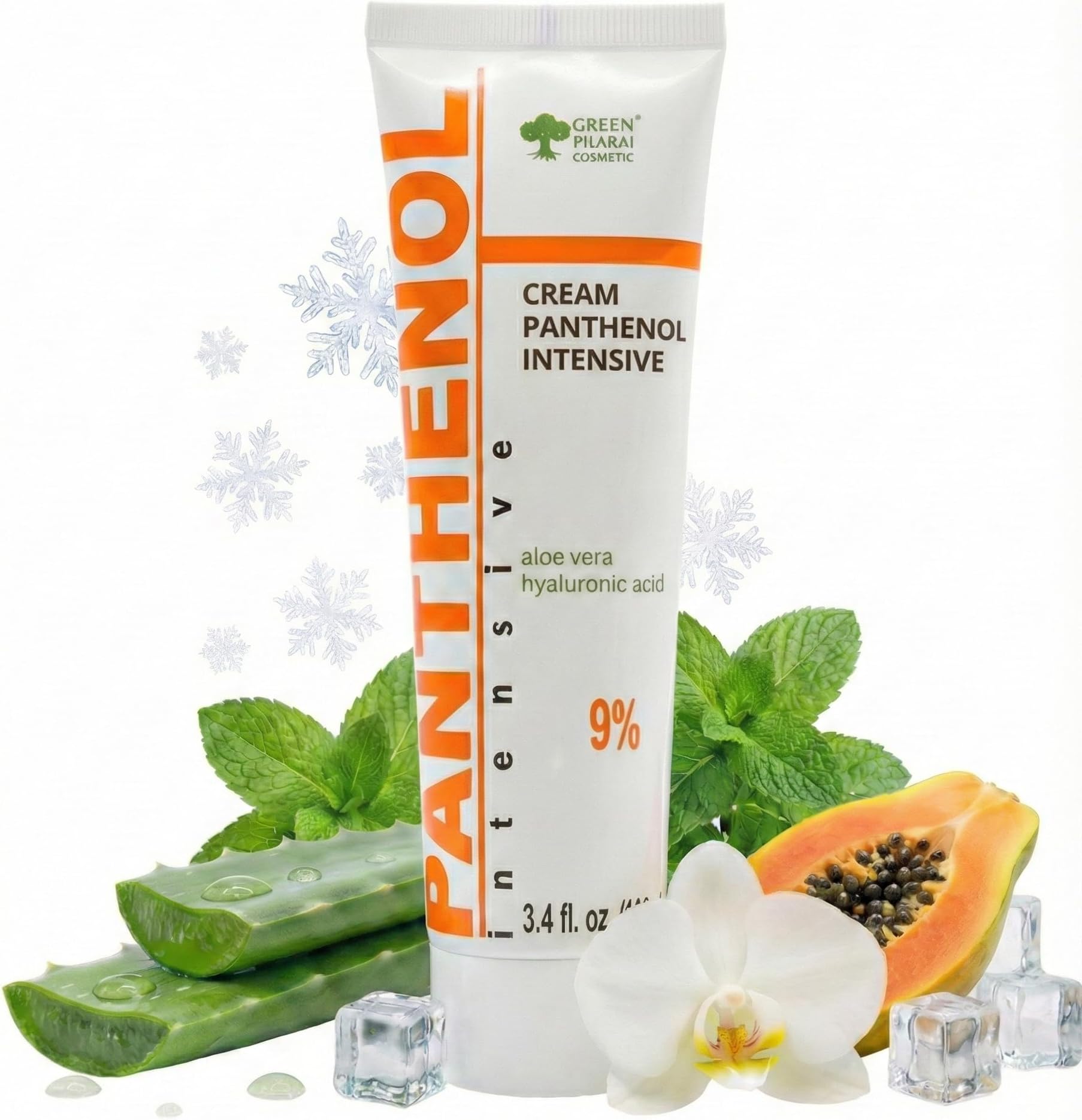 9% Intensive Panthenol Cream 3.4 Oz/ 100 Ml with Aloe Vera & Hyaluronic Acid | Deep Moisturizing, After Sun & Tattoo Care, Hair Transplant for All Skin Types (Cream, 100 Ml)