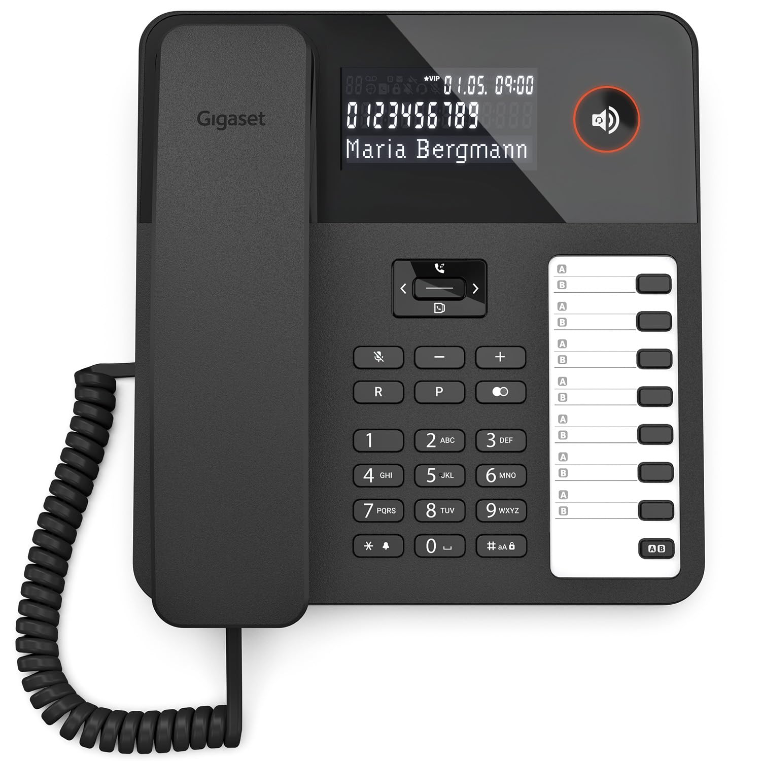 Gigaset Desk 600 - Schnurgebundenes Telefon mit 7 doppelbelegbare Direktwahltasten - Großes LCD-Display - 5 Wege Navigationstaste- Freisprechfunktion - MFV- oder Impulswahl, schwarz [Deutsche Version]