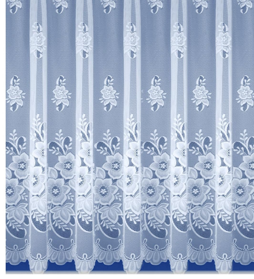 Nancy's Linens White Floral Window Lace Net Curtain With Scalloped Bottom - New York - Sold By The Meter Drop: 63" (160cm)