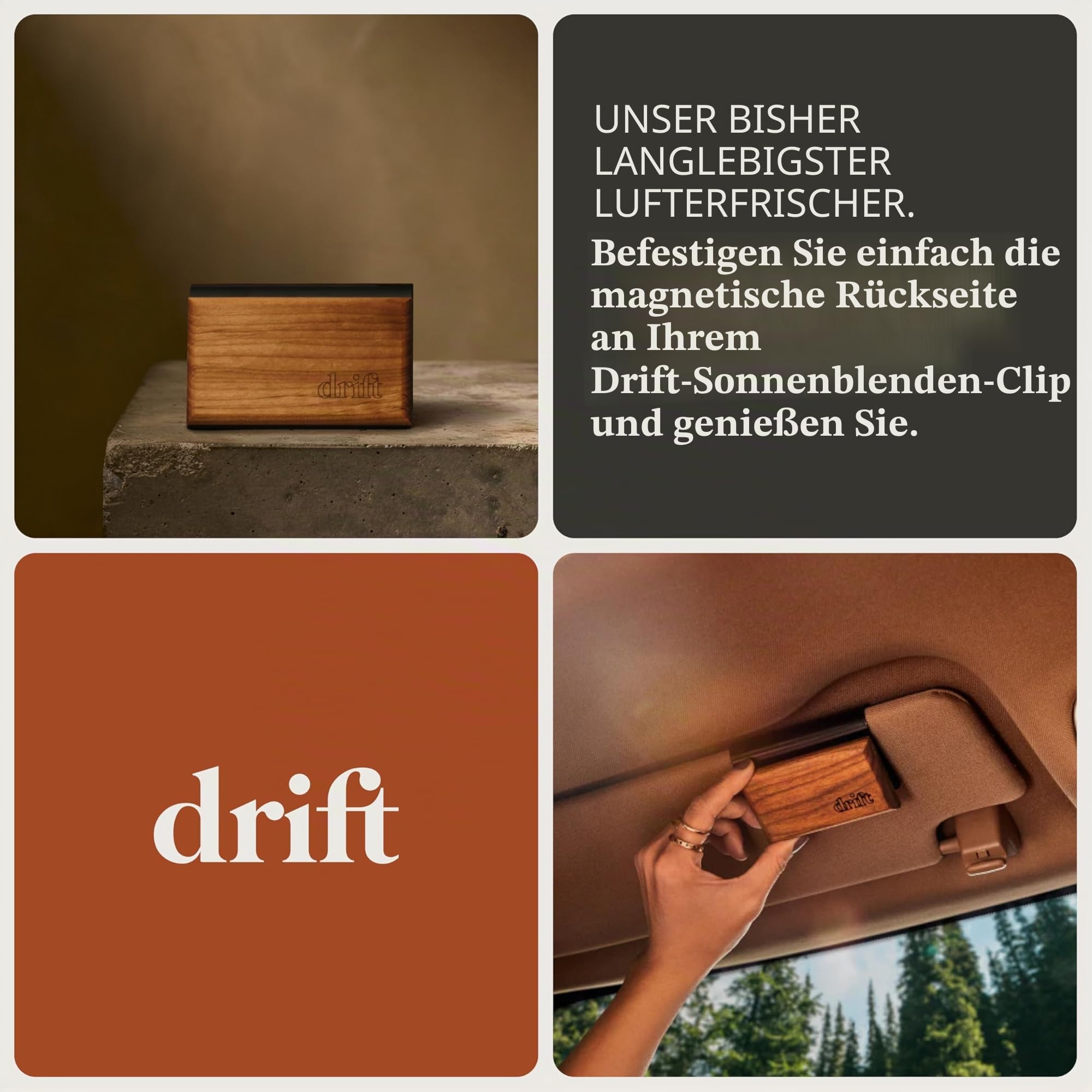 Drift Auto-Lufterfrischer-Starter-Set – Holzdesodorierer – Fahrzeuggeruchsentferner – Auto-Duftdiffusor – langanhaltende Autoerfrischung – Bernstein 3 Stück – Clip im Lieferumfang enthalten