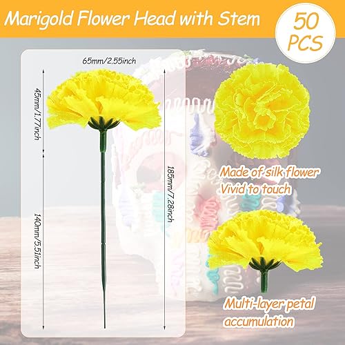 Miniatura 2 de 74 pancartas mexicanas de flores de caléndula sintética, decoración de fiesta mexicana, pancarta de plástico para el Día de los Muertos, decoración