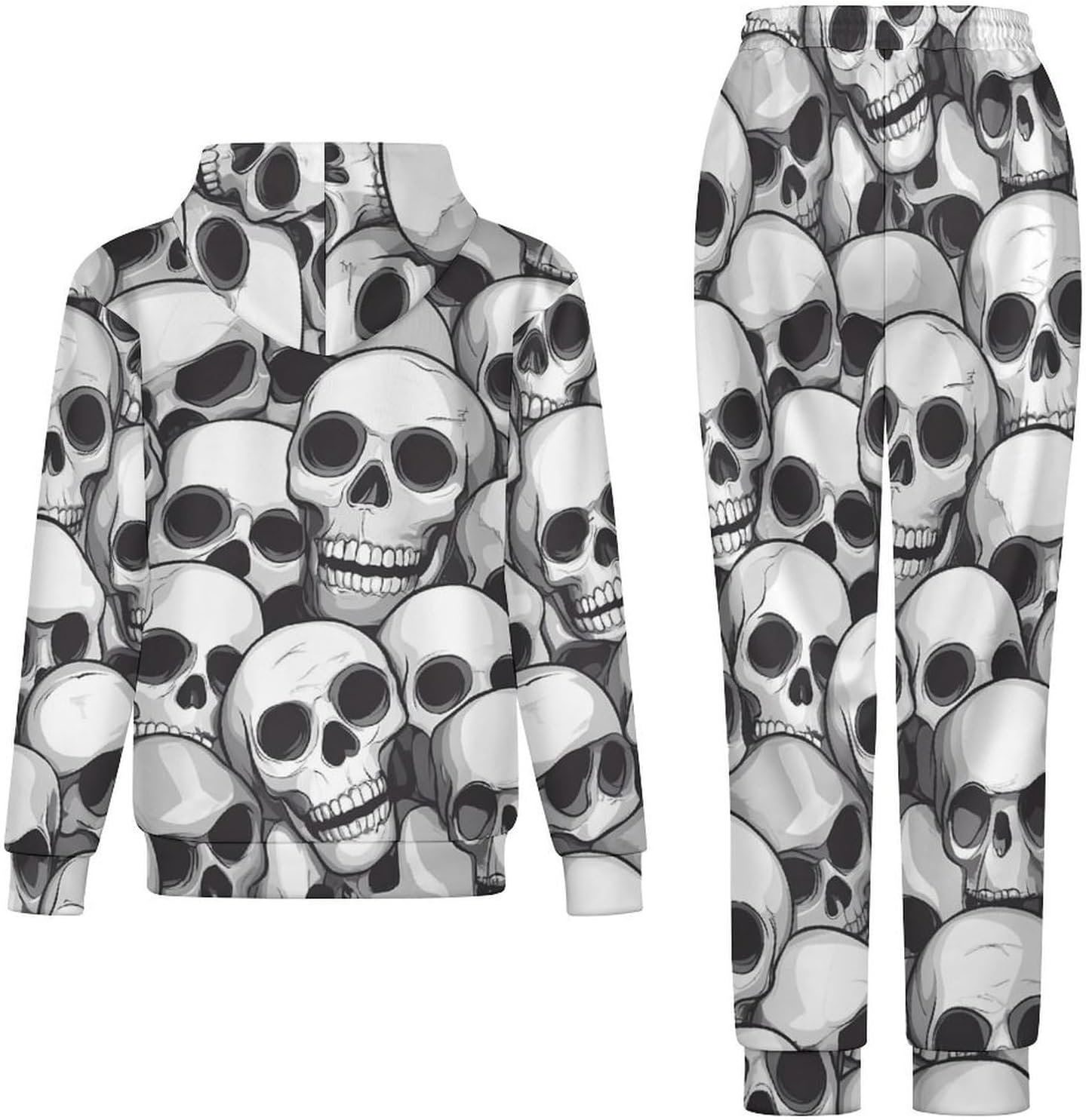 Halloween Skulls Print Men's Hooded Set Casual 2 Pieces Suits Pullover Tracksuit Hoodies And Sweatpants