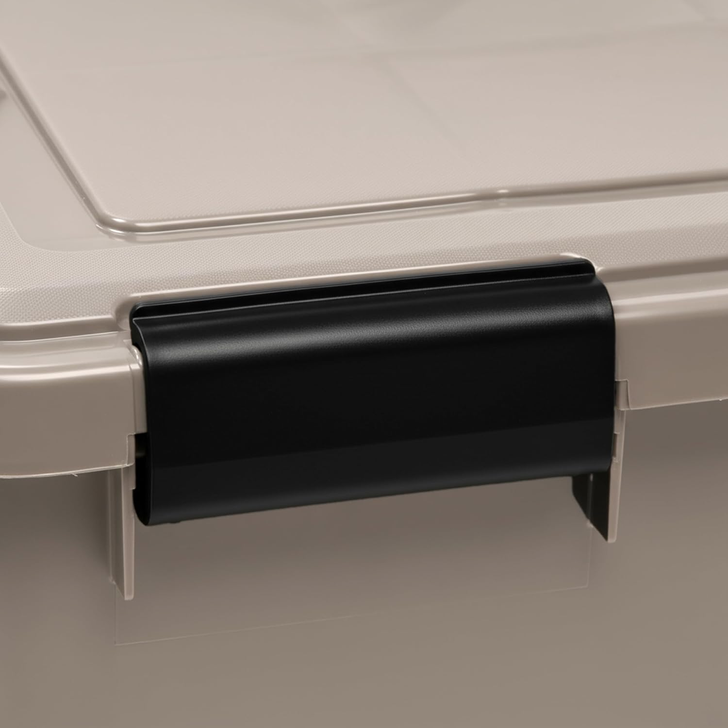 IRIS USA 4-Pack WeatherPro Gasket Box, 63 Quart Weather Resistant Storage Bins with Latching Lids, Heavy Duty Organizing Containers for Closet, Bathroom, and Office - Tan