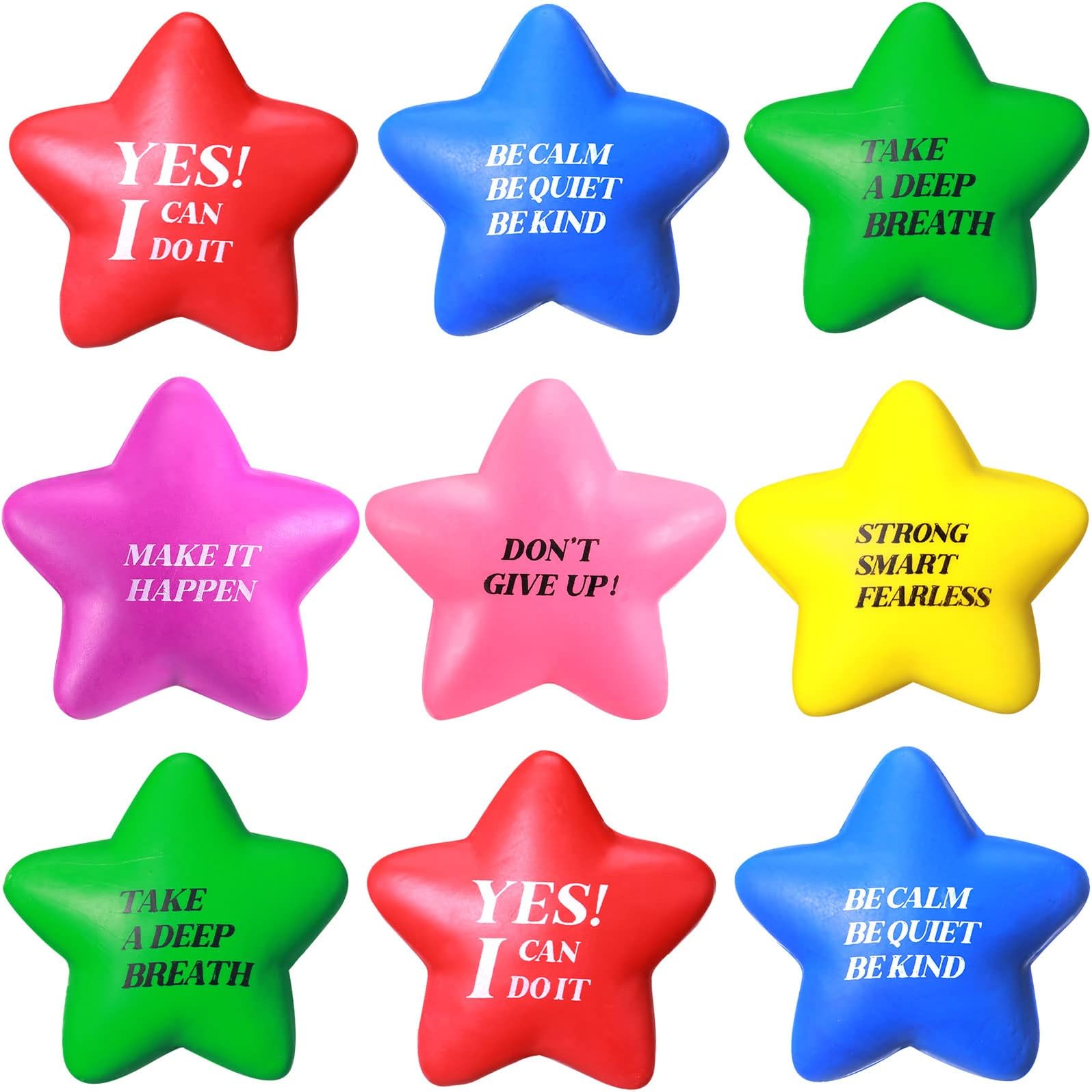 Chalyna 30 Pieces Motivational Star Stress Ball Bulk Quote Relief Toy, 2.2 Inch PU Foam Squeeze Sensory Star Ball Gifts for Kids Adults Student Relieve Anxiety Party Prizes Supplies(Assorted Colors)