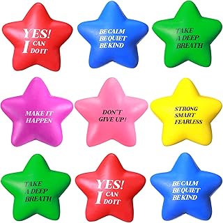Chalyna 30 Pieces Motivational Star Stress Ball Quote Relief Ball, 2.2 Inch Pu Foam Stress Balls Bulk Sensory Star Ball Gifts for Kids Teens Adults Relieve Anxiety Party Supplies (Assorted Colors)