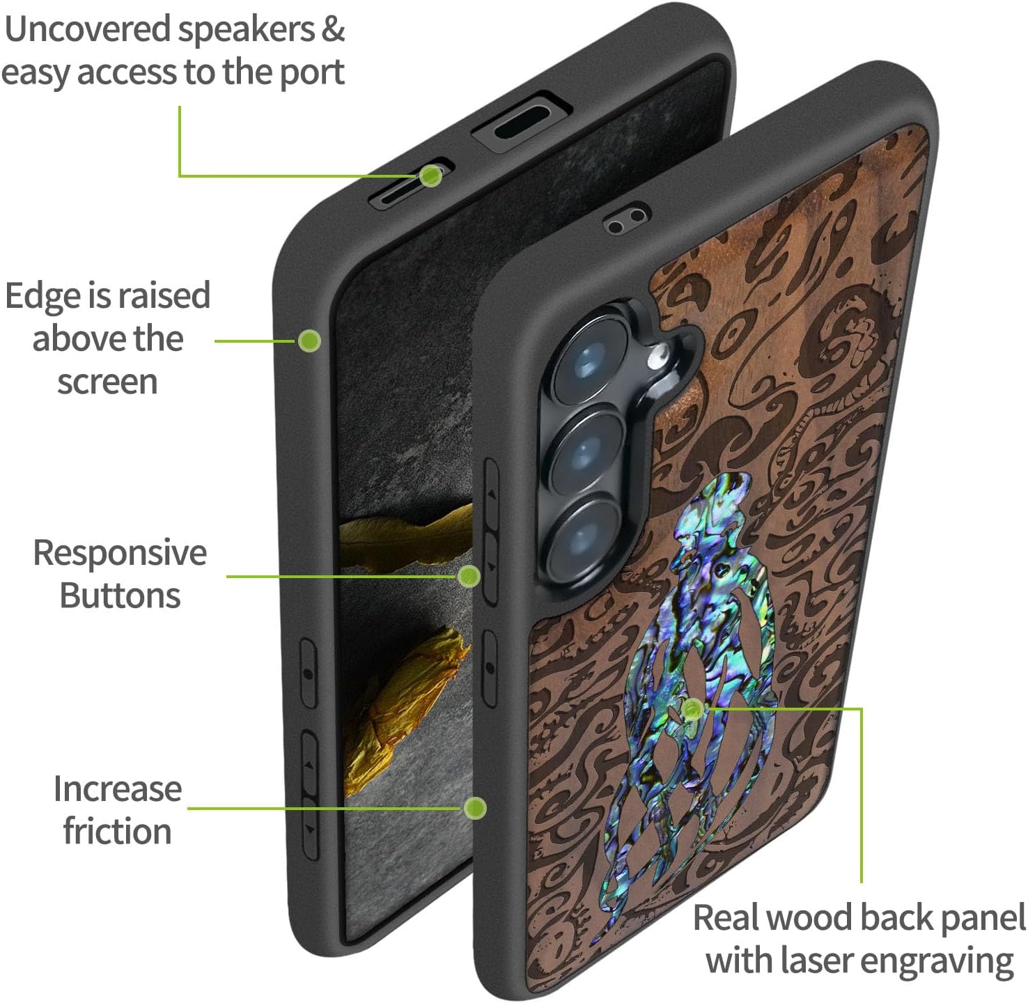 Carveit Magnetic Wooden Case for Galaxy S25+ / S25 Plus Case, Wood Artisan Engraved & Handmade Shell Inlaid, Compatible with MagSafe Wireless Chargers (Cephalopod's Nocturne) Walnut