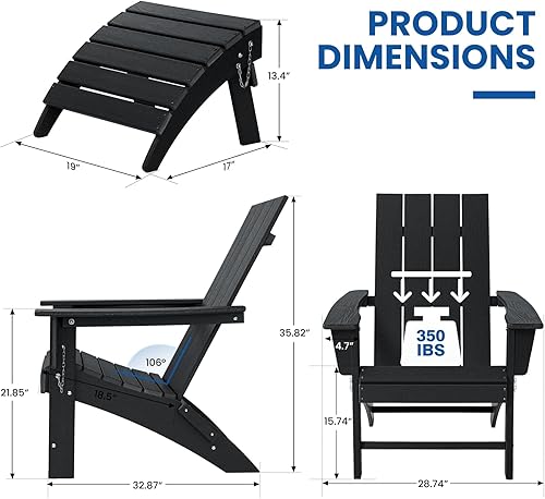 Miniatura 3 de Silla plegable Adirondack con otomana resistente a la intemperie, sillas plegables para hoguera con reposapiés, silla Adirondack de polietileno de