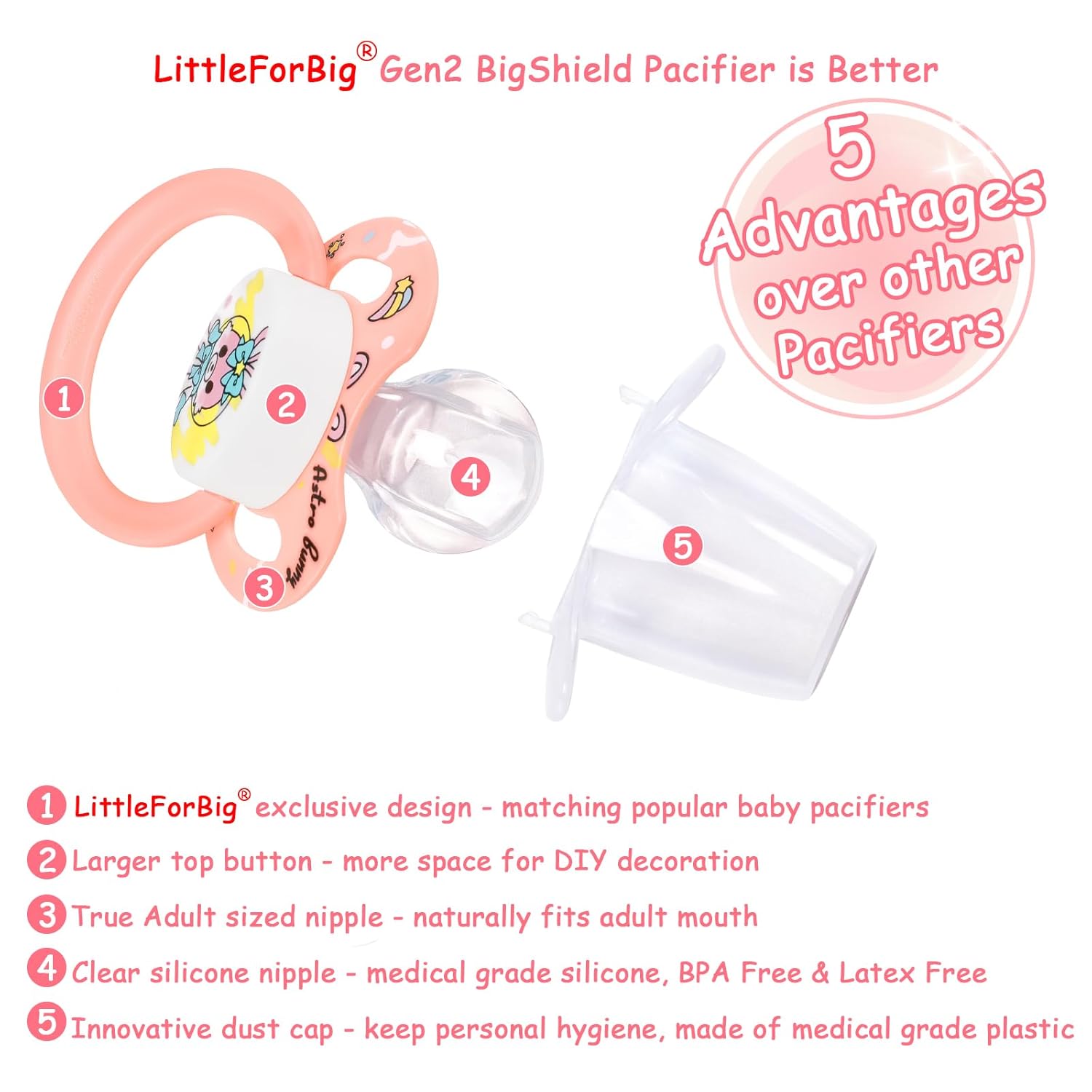 LittleForBig Bigshield Generation-II Adult Sized Pacifiers Printed 3 Paci Pack - Astro Babies Pattern