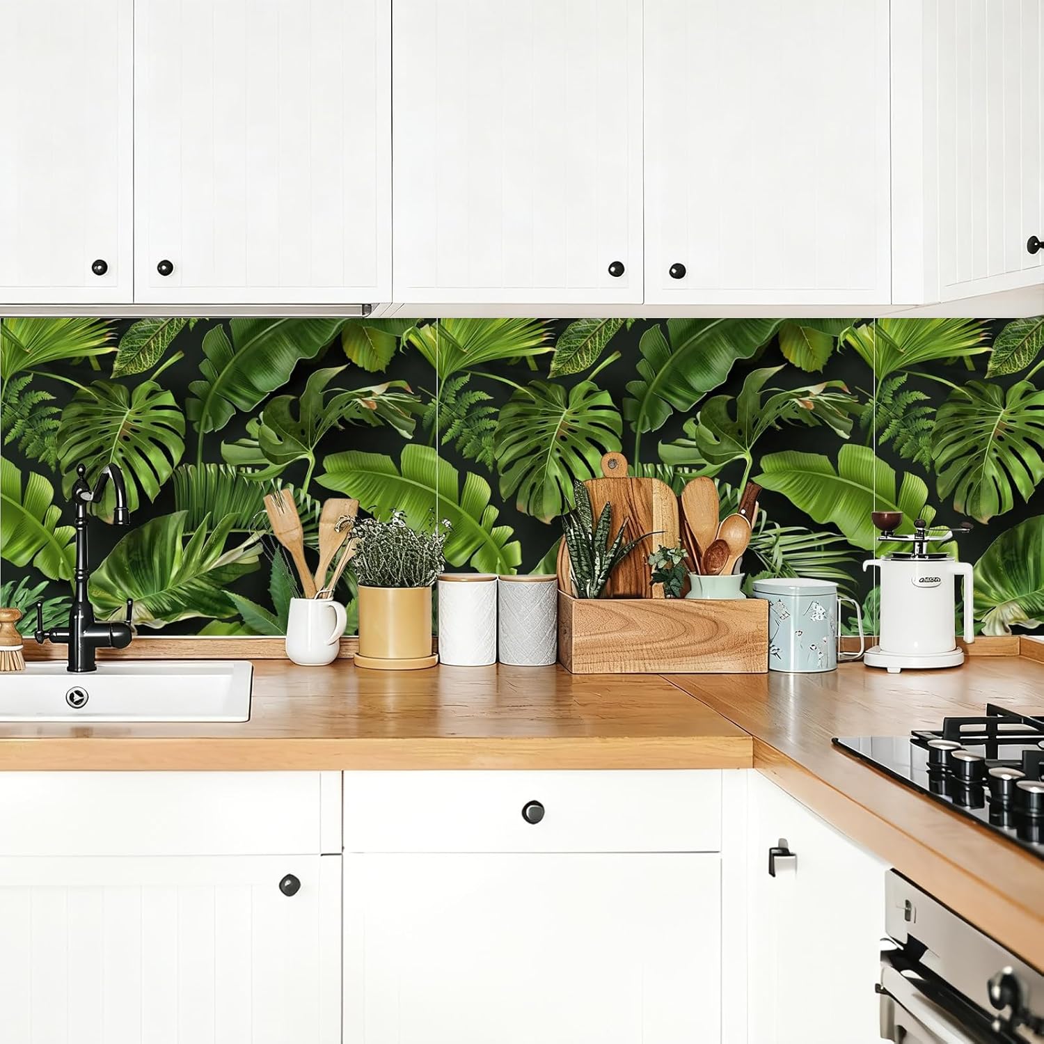 Dark Tropical Wallpaper Vintage Palm Tree Wallpaper Peel and Stick Palm Leaves Contact Paper Decorative Jungle Plant Wall Paper Removable Wallpapers for Bathroom Bedroom Living Room 17.71”x236.2”