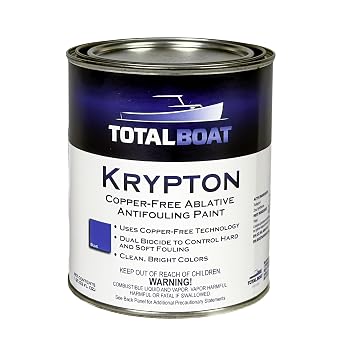 TotalBoat Krypton Copper Free Antifouling Bottom Paint for Fiberglass, Wood, Aluminum and Steel Boats, Outdrives and Trim Tabs Blue, Quart