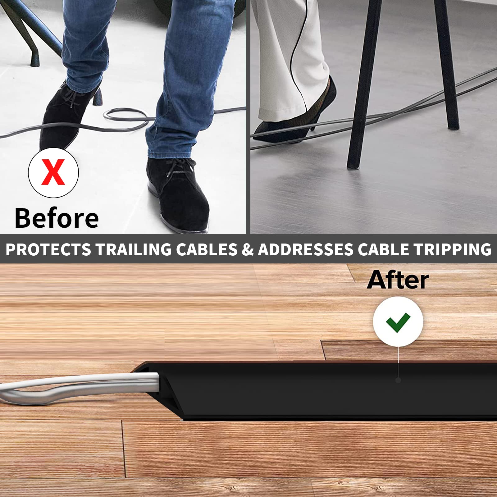 Petit passe-câbles flexible, 5 m x 5 cm, autocollant, cache-câbles, passe-câbles, facile à couper, montage pour câble d'alimentation, maison, entrepôt, bureau, école (noir) - 3