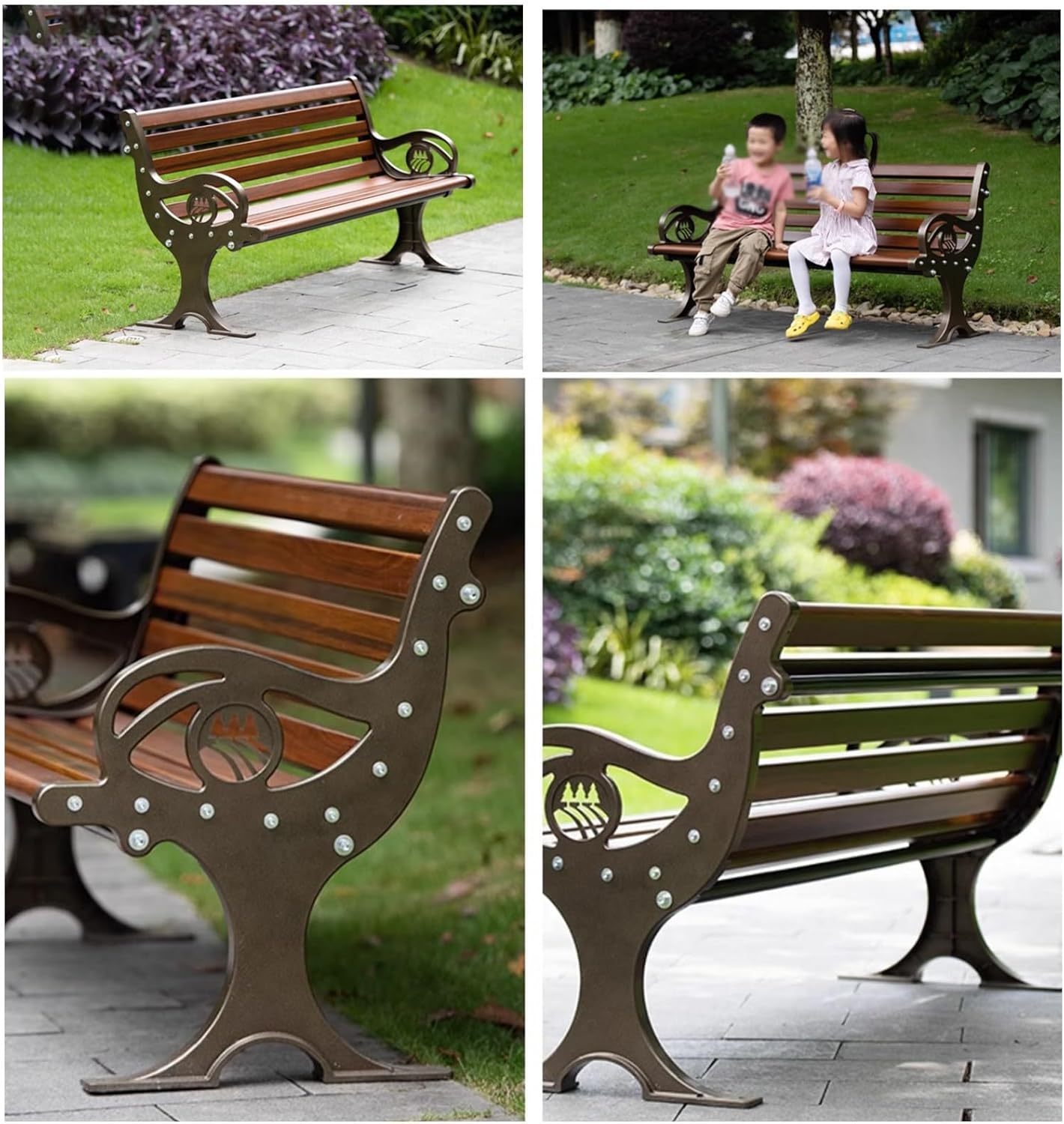 Outdoor Garden Bench, Metal Patio Park Bench, Porch Bench Cast Aluminum Frame, Slatted Seat Weatherproof, for Backyard, Deck, Lawn, Poolside, Park (Size : 120cm/47.2in)