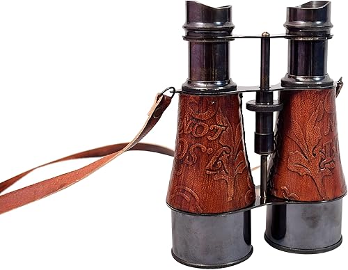 Miniatura 2 de Binocular de cuero marino victoriano antiguo de 6 pulgadas para adultos y niños con correa para el cuello, prismáticos marinos de mano para