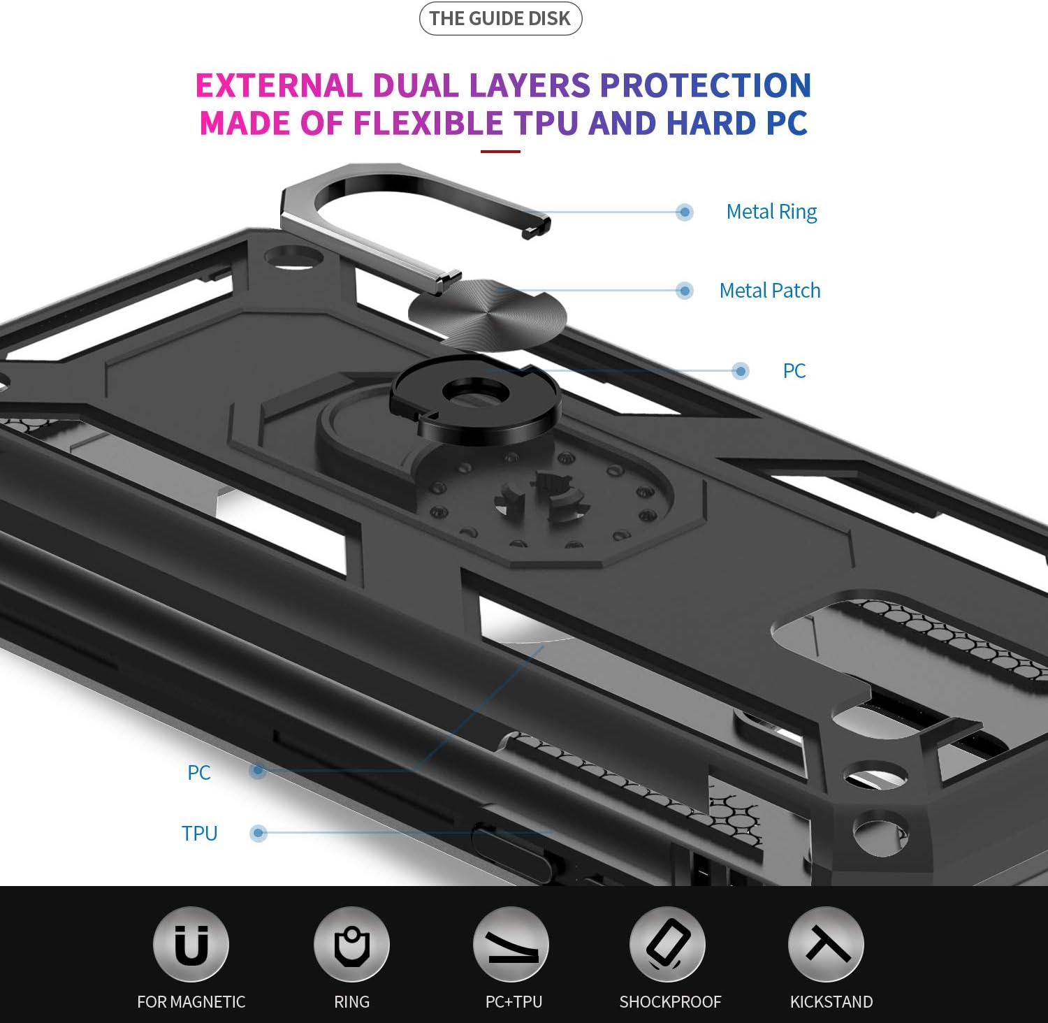 LeYi Compatible for Samsung Galaxy A6 Case with [2 Pack] Tempered Glass Screen Protector, [Military-Grade] Protective Phone Case with Magnetic Car Ring Holder Mount Kickstand for Samsung A6, Black