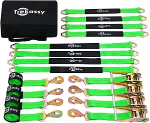 Trekassy Car Tie Down Straps for Trailers with Snap Hooks, Ratchet Straps for Car, Truck, UTV, 10,000 lb Break Strength
