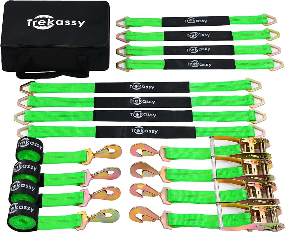 Trekassy Car Tie Down Straps for Trailers with Snap Hooks, Ratchet Straps for Car, Truck, UTV &amp; More, 10000 lb Break Strength, Includes (8) Axle Straps