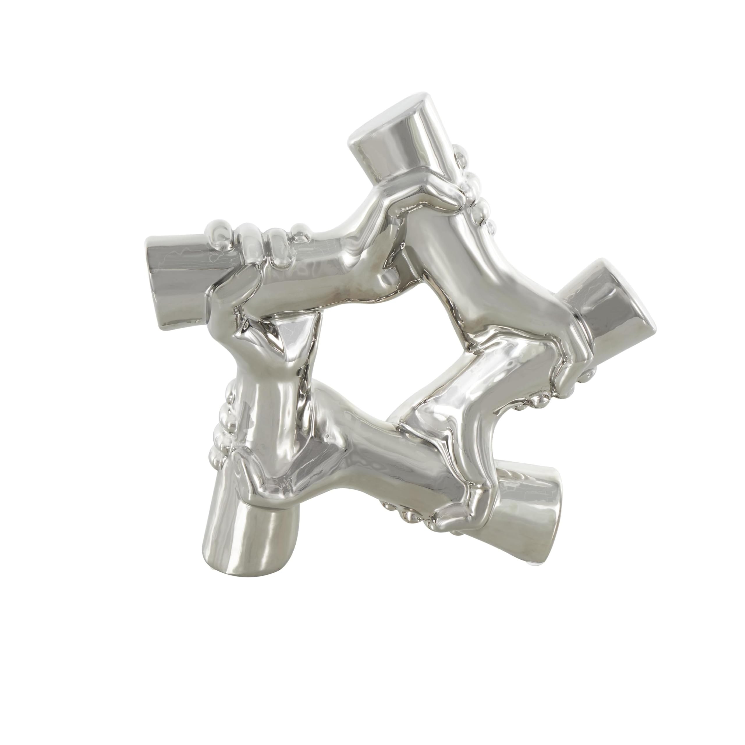 Deco 79 Scultura decorativa con mani in ceramica, decorazione per la casa, statuetta di accento 33 x 10,2 x 33 cm, argento