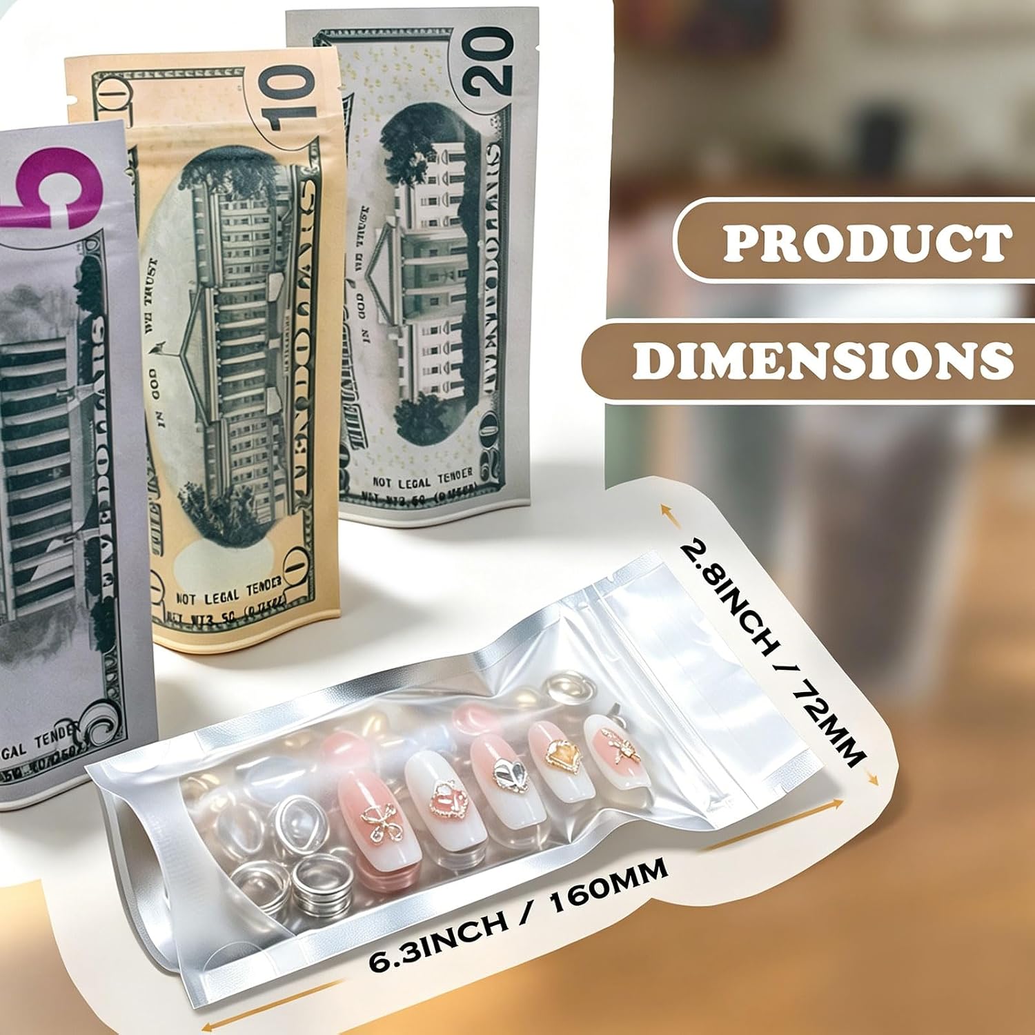 100pcs Self-Supporting Double-Sided Design Self Sealing Bag, 2.8 * 6.3 inches (72 * 160mm), Suitable for Classification, Organization and Display, Mixed Patterns (Mixed Patterns) | Transparent Surface